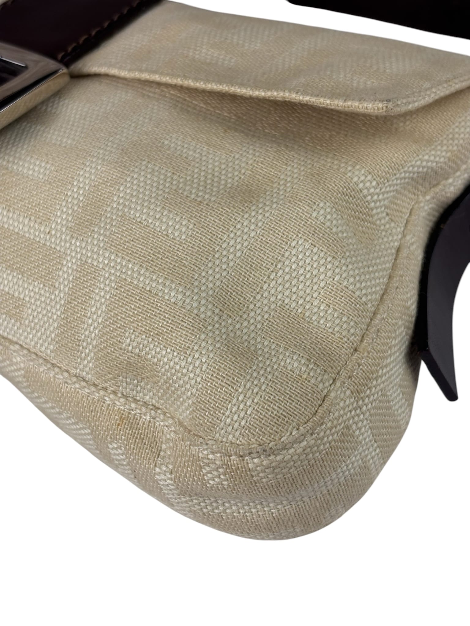 Fendi Vintage FF Ivory Canvas Baguette Shoulder Bag
