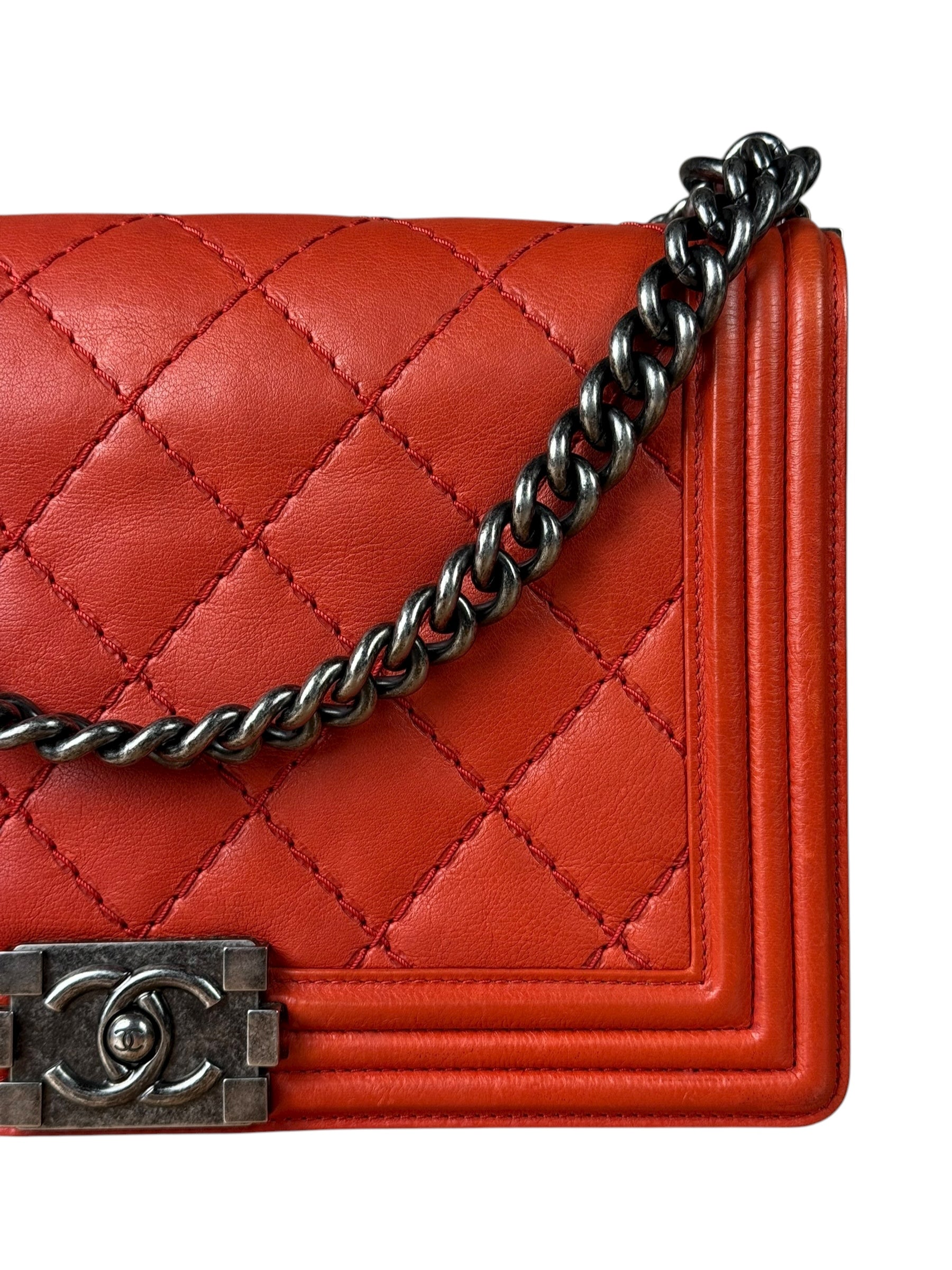 Chanel Quilted Stitch Red Leather Boy Bag 2014