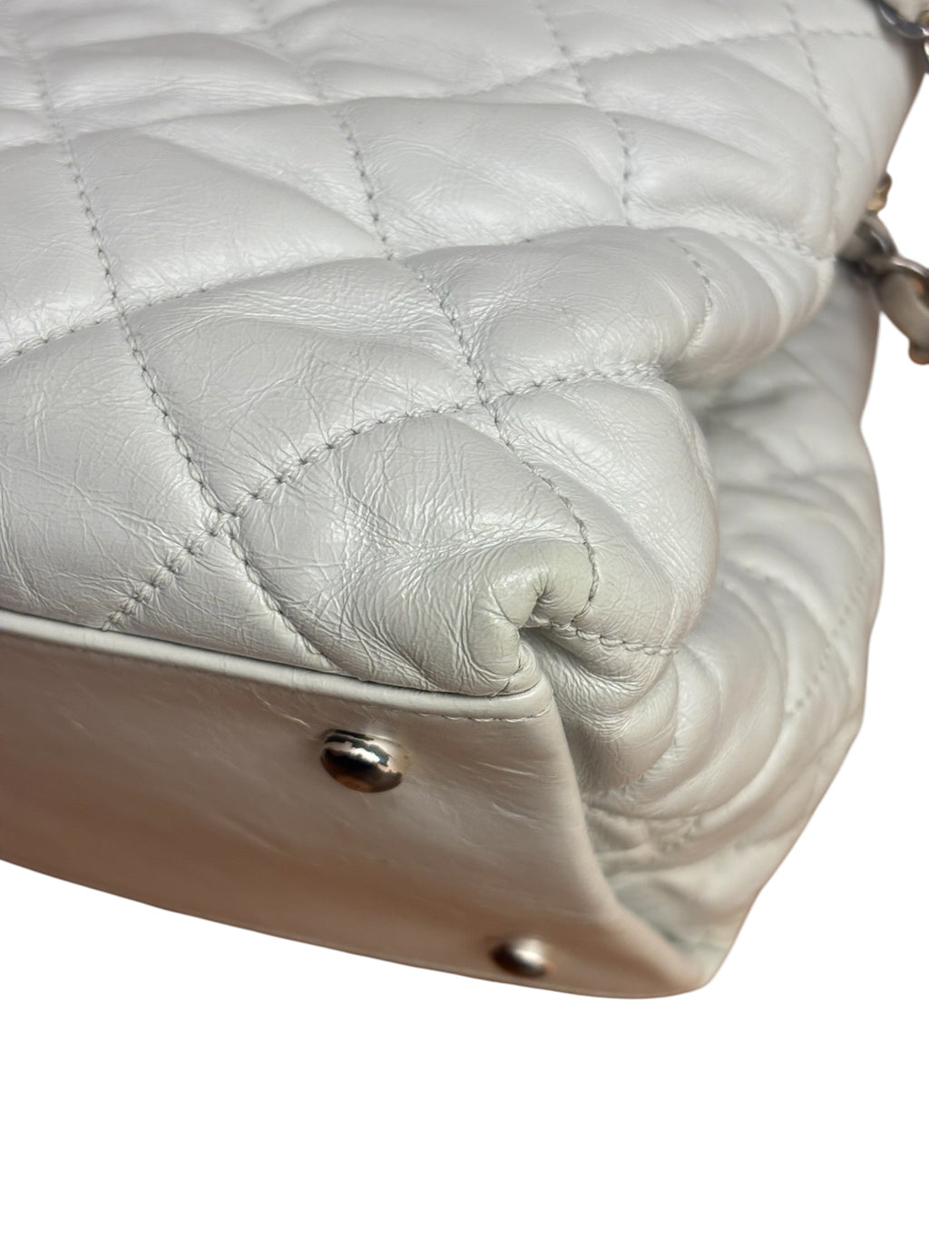 Chanel Vintage White Quilted Leather Chain Me Tote 2010