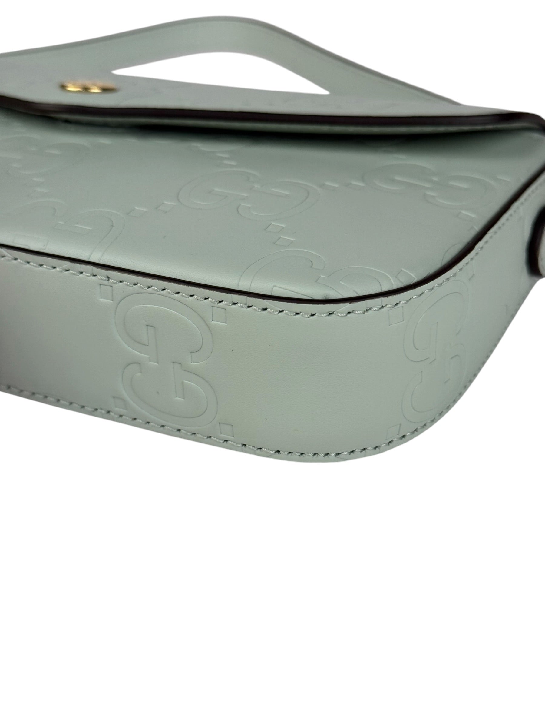 Gucci GG Super Mini Leather Shoulder Bag Pale Blue