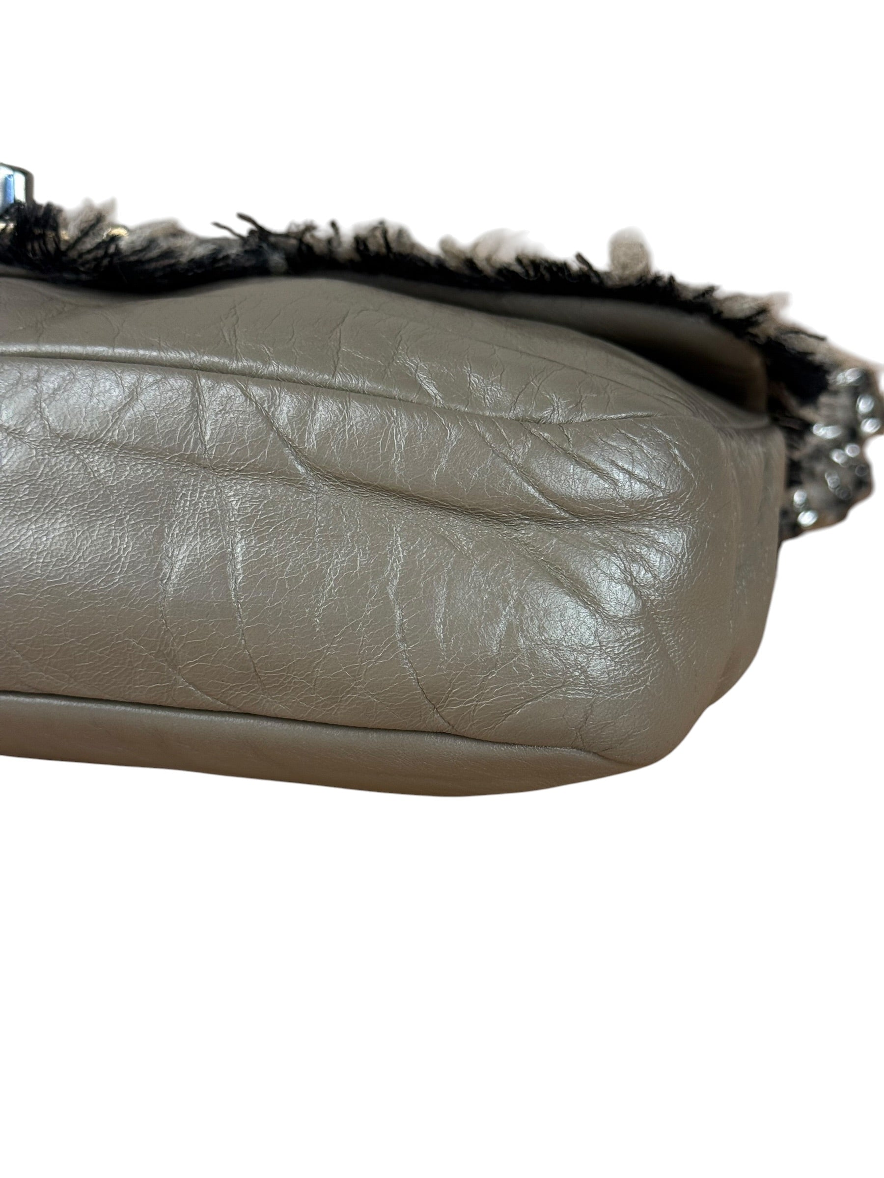 Chanel Taupe Leather Funny Tweed Fringe Flap Bag 2010