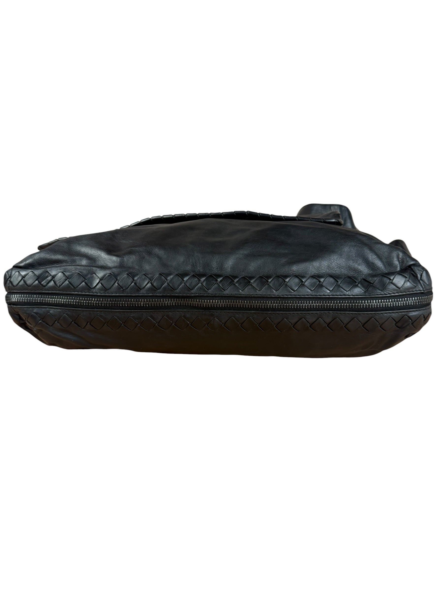 Bottega Veneta Black Intrecciato Leather Flap Messenger Bag
