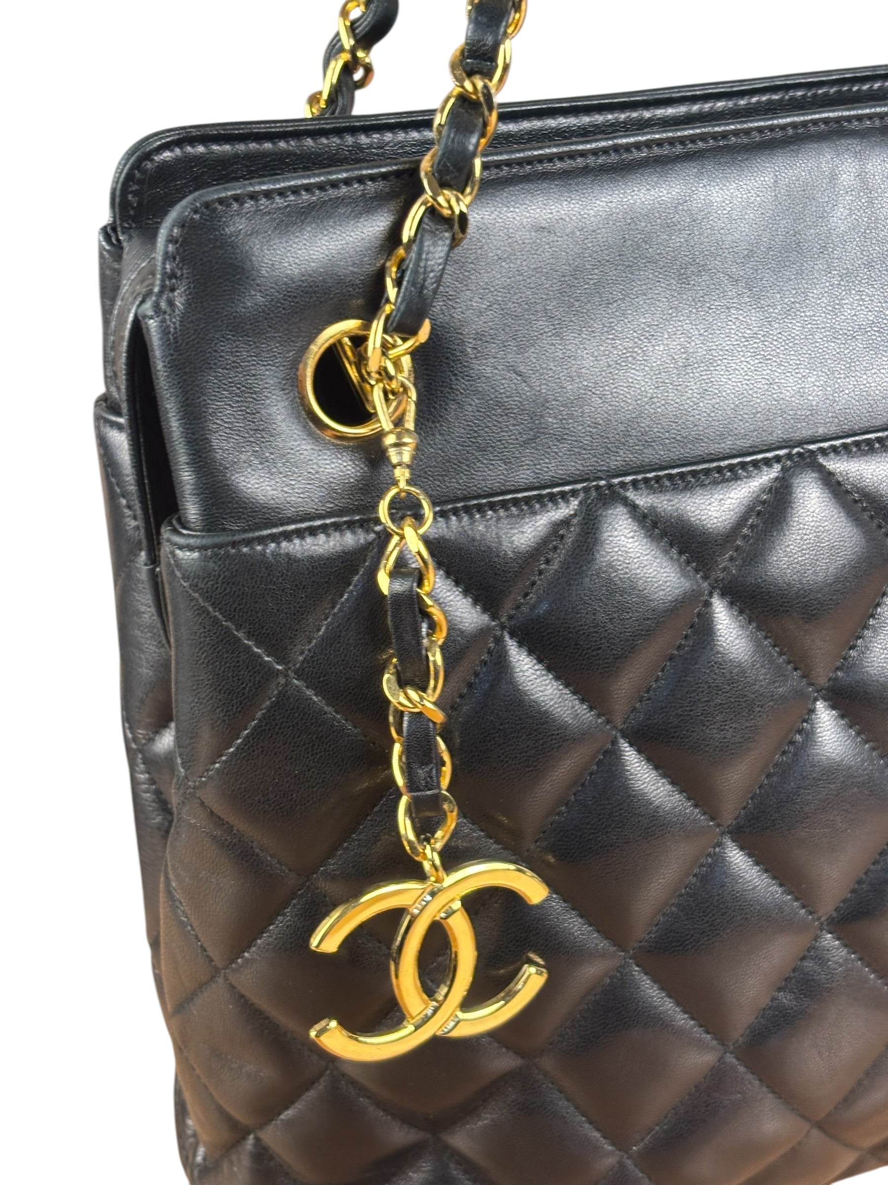 Chanel Vintage Black Quilted Leather Chain Tote/Shoulder Bag 1999