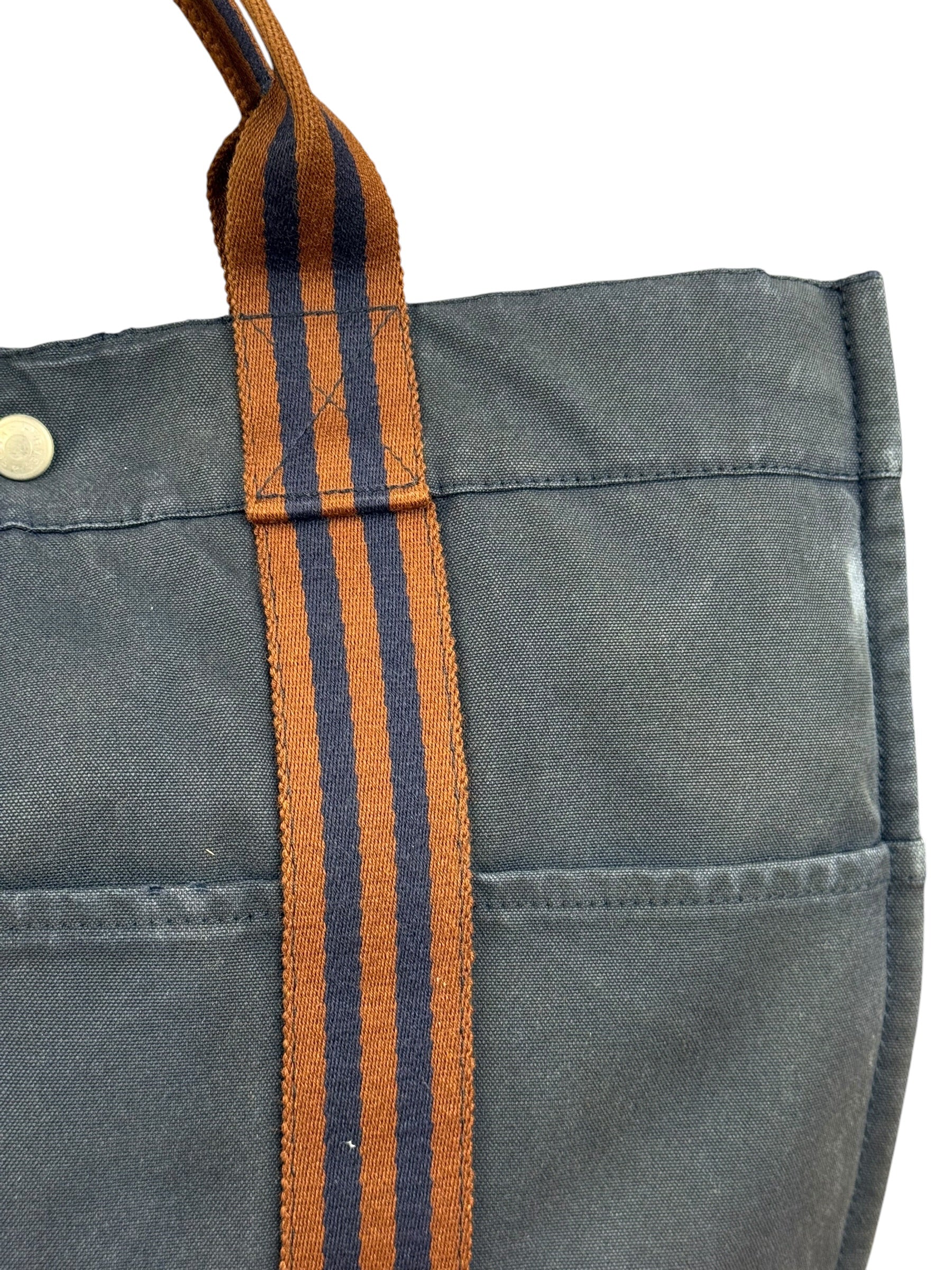 Hermes Vintage Blue/Brown Fourre-Tout Canvas Tote Bag MM