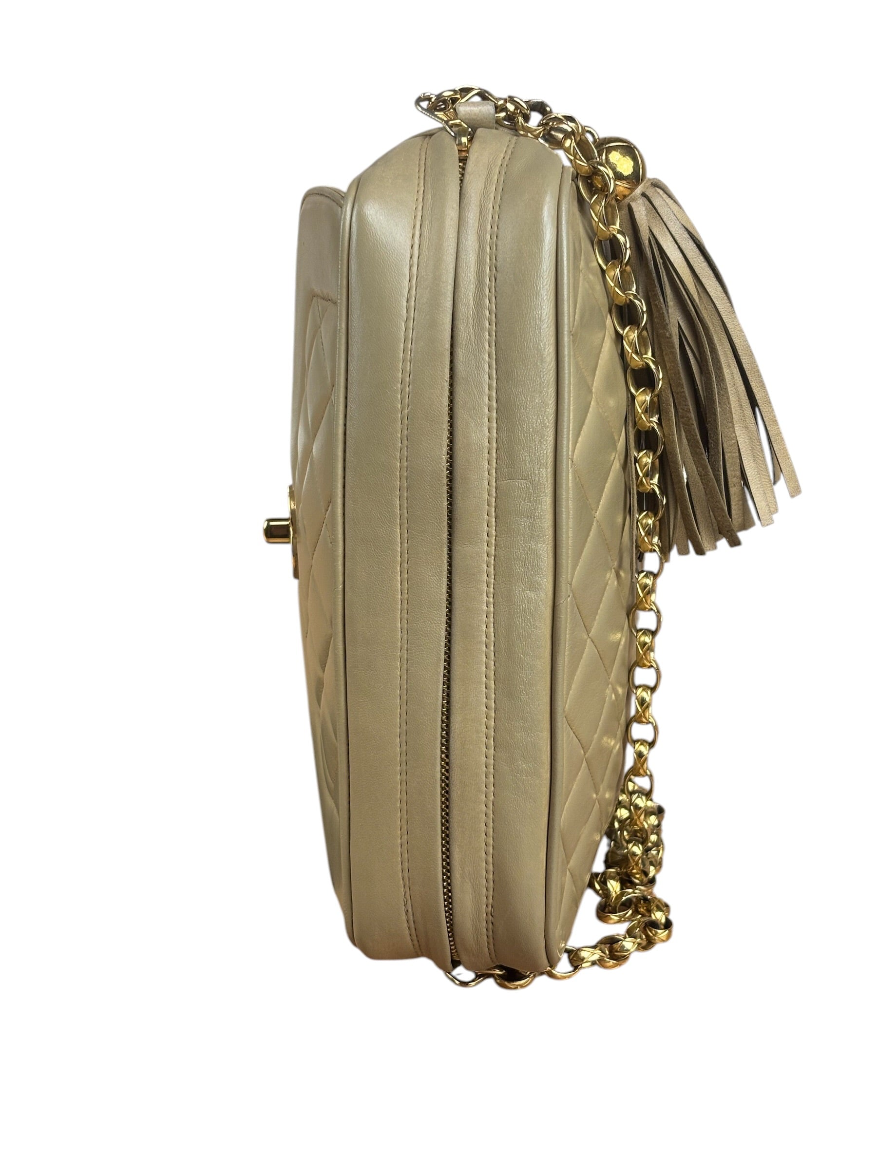 Chanel Tan Brown Quilted Leather Flap Chain Camera Bag