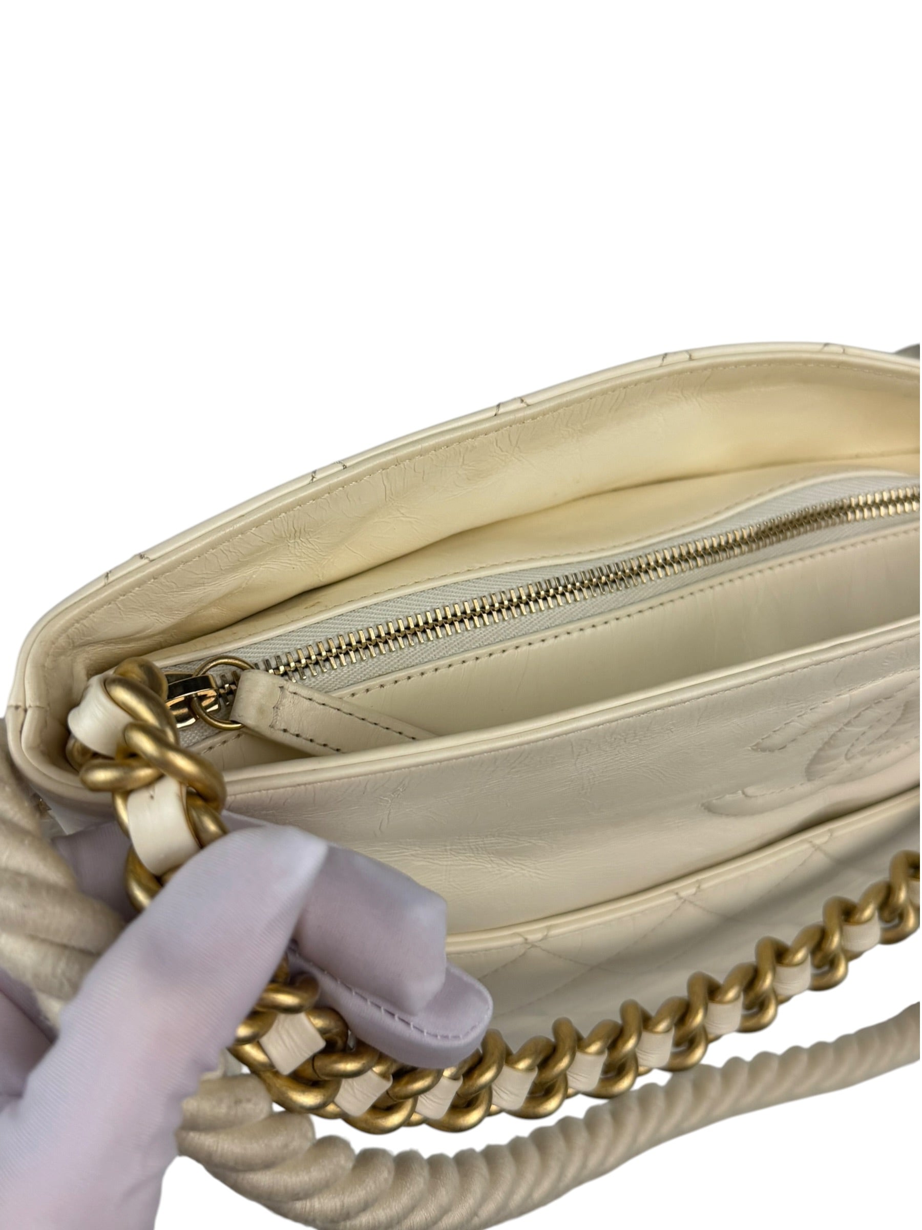 Chanel Ivory Crumpled Leather Vogue Rope Hobo Bag 2019