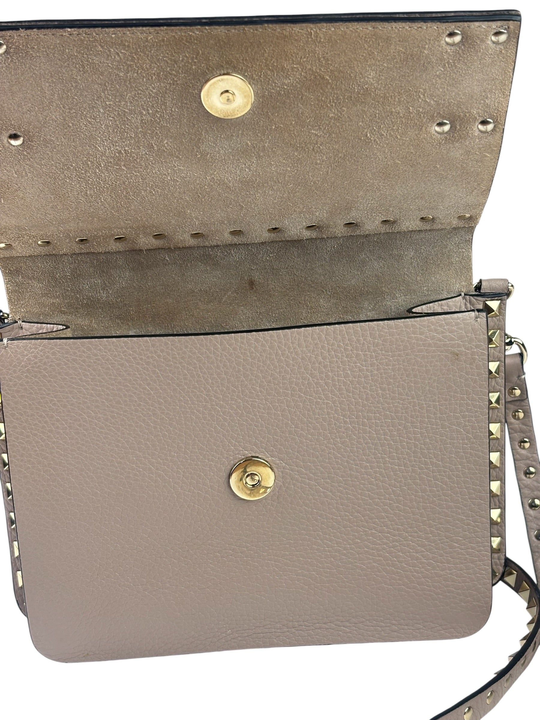 Valentino Neutral Garavani Calfskin Rockstud Crossbody Bag