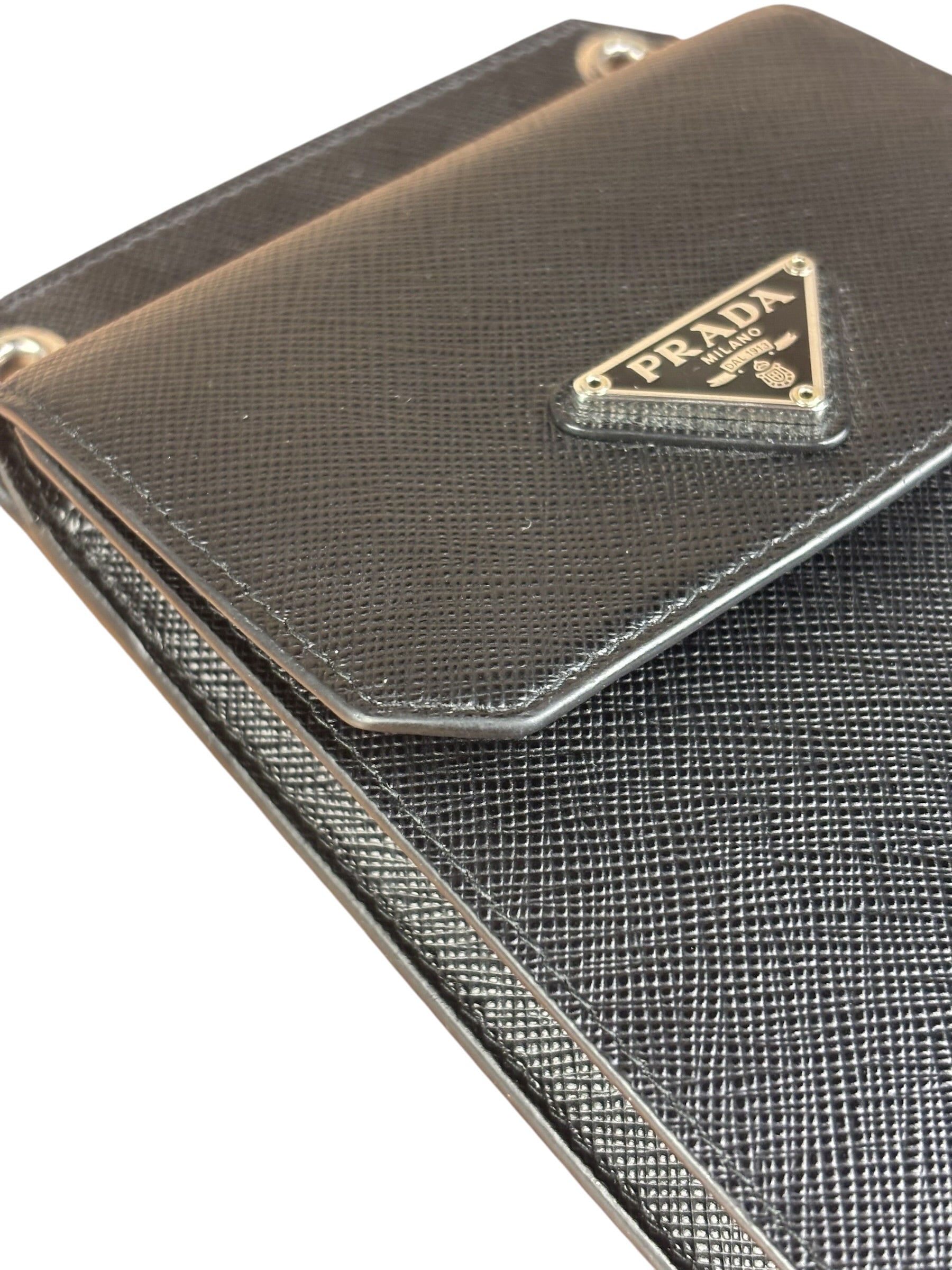 Prada Black Leather Saffiano Phone Holder