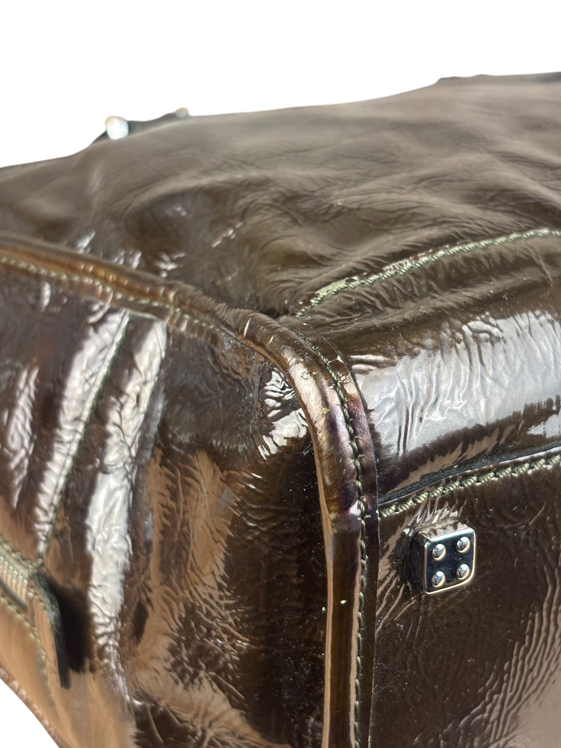 Loewe Vintage Brown Patent Leather Amazona Handbag