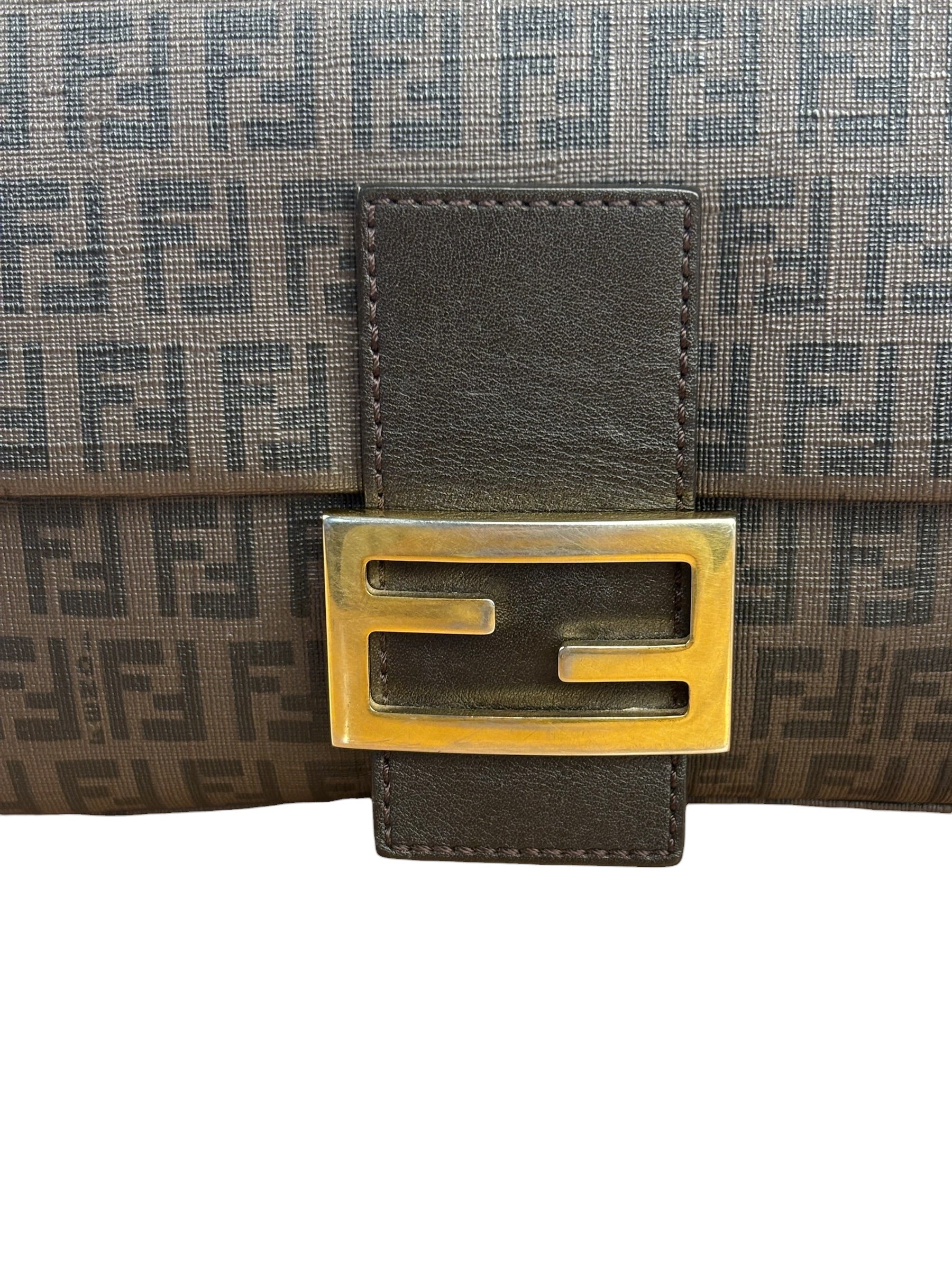 Fendi Brown Leather Zucca Mamma Baguette