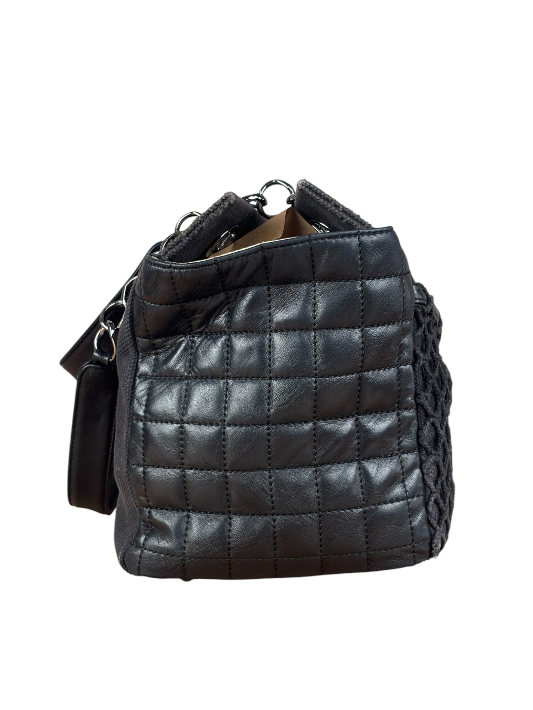 Chanel Vintage Canvas & Leather Chocolate Bar Fold-Over Tote Bag