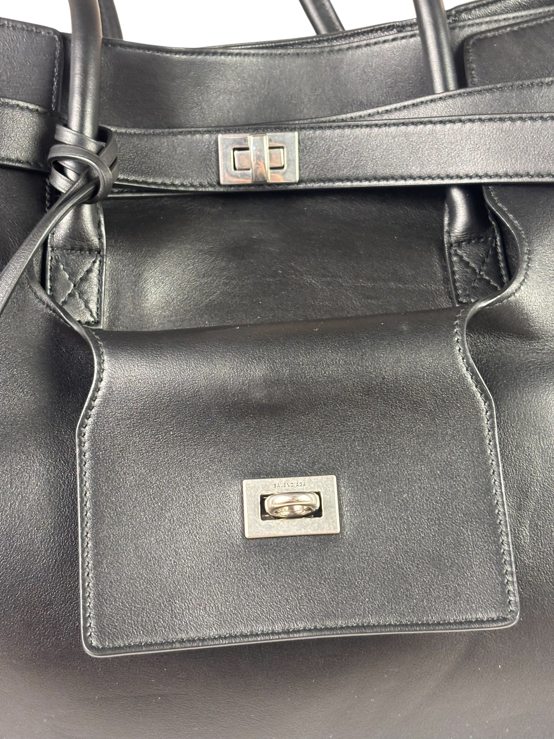 Balenciaga Black Leather Bel Air Carry Carry All Large Tote