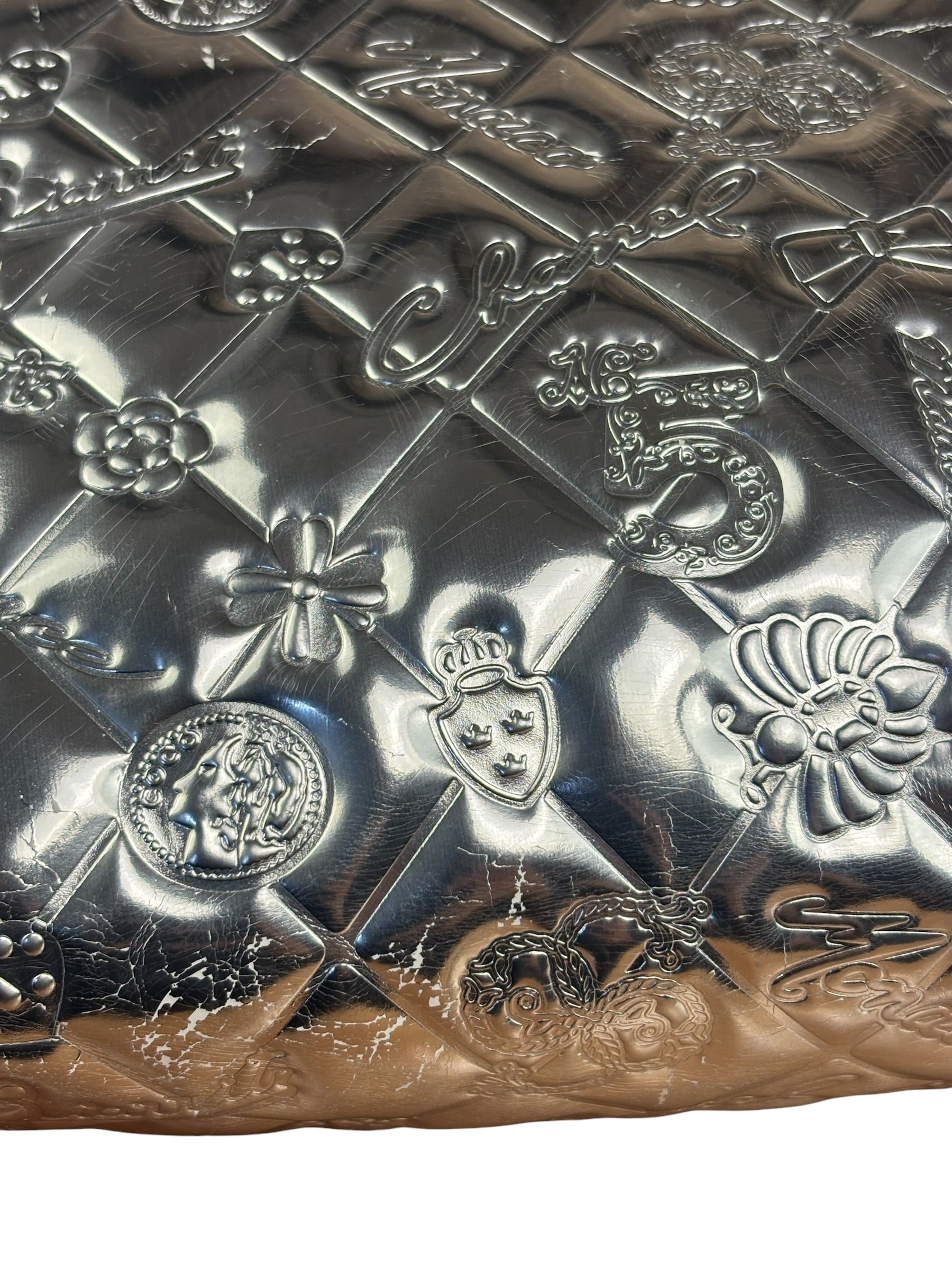 Chanel Metallic Silver Patent Leather Lucky Symbols Embossed Pochette 2007