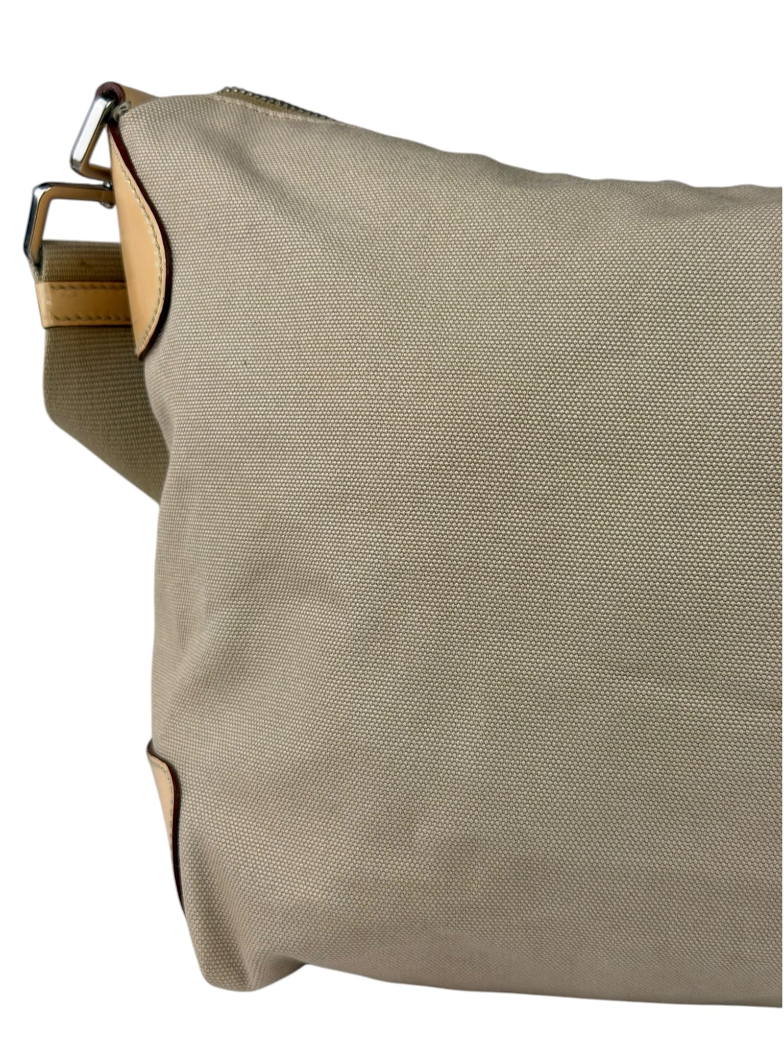 Prada Beige Cloth/Patent Leather Trim Shoulder Bag