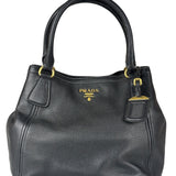 Prada Black Leather Vitello Daino 2Way Handbag
