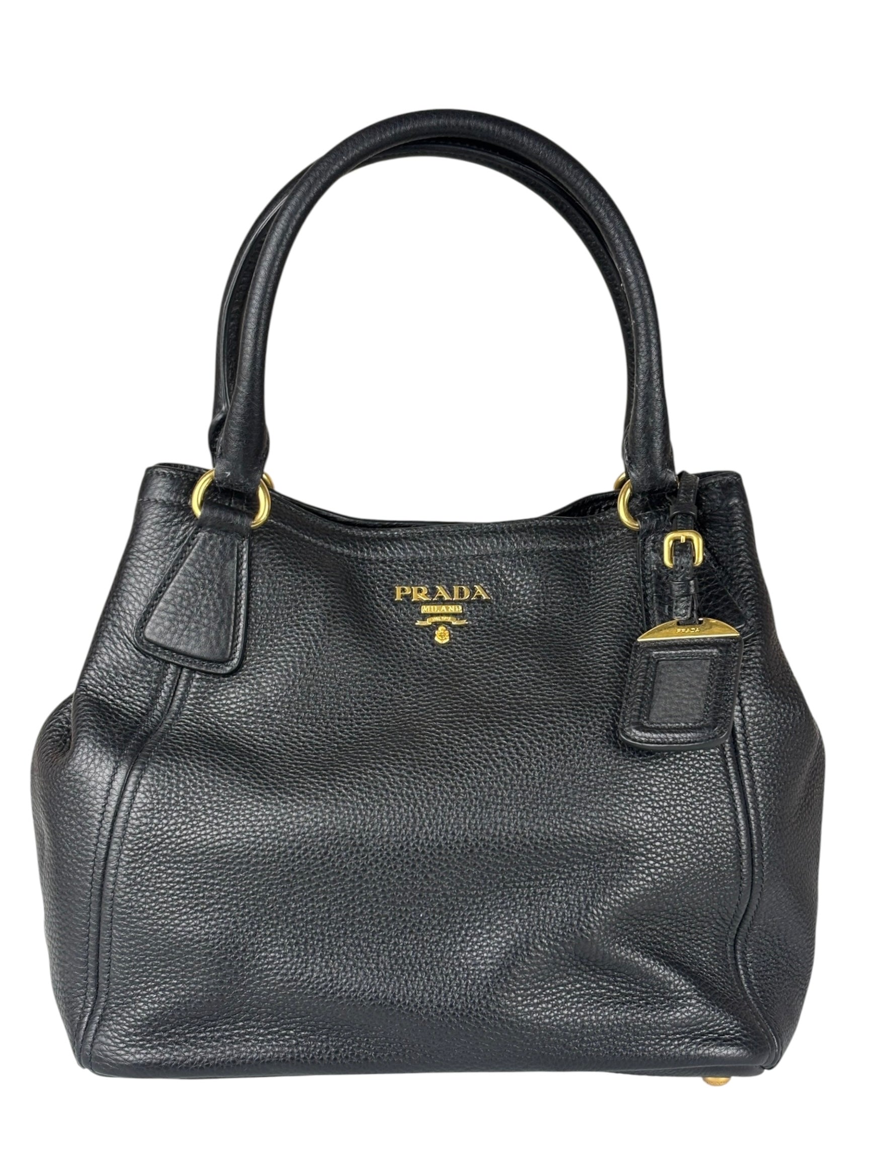 Prada Black Leather Vitello Daino 2Way Handbag