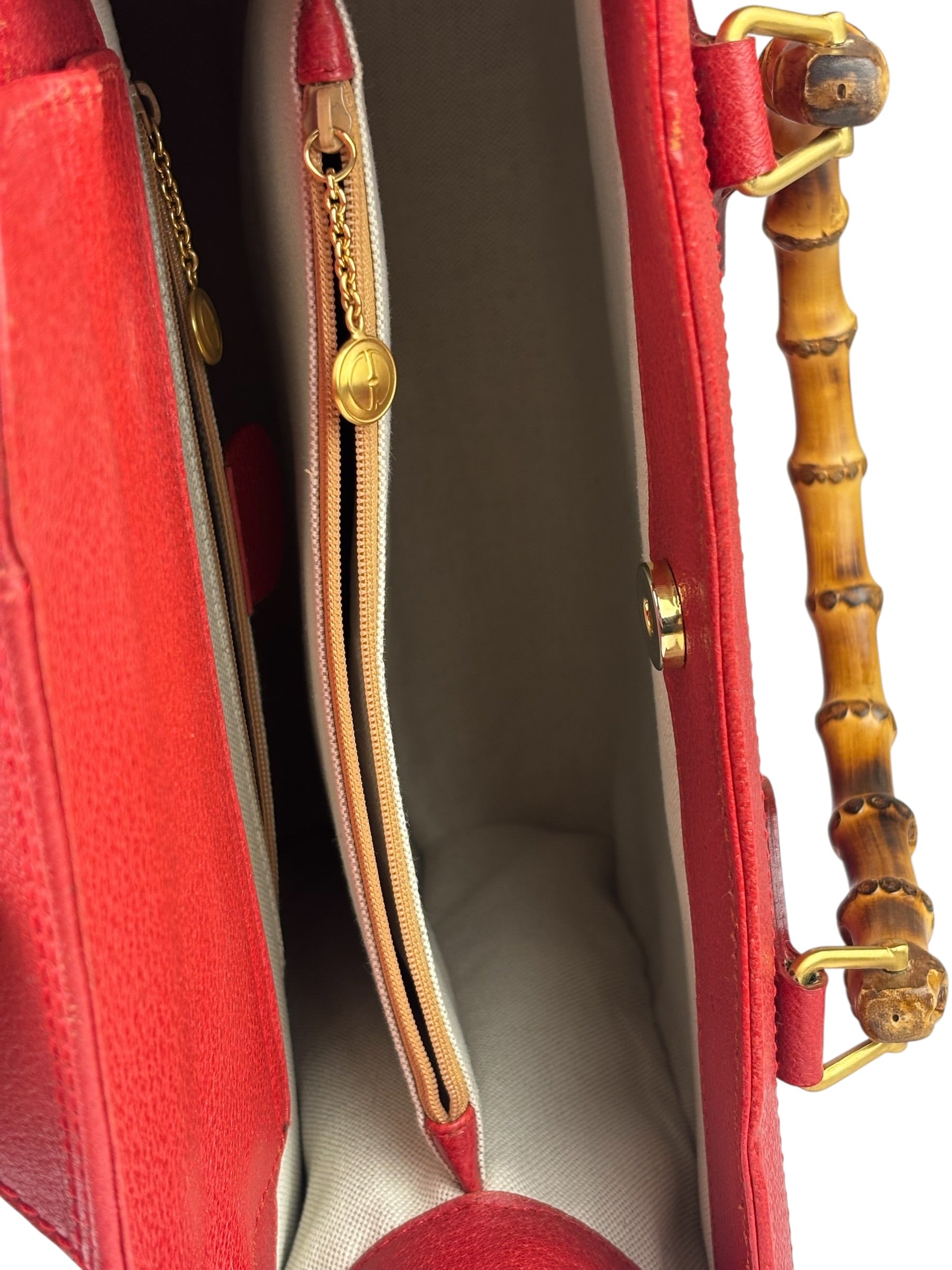 Gucci Red Leather Diana Bamboo Handle Tote