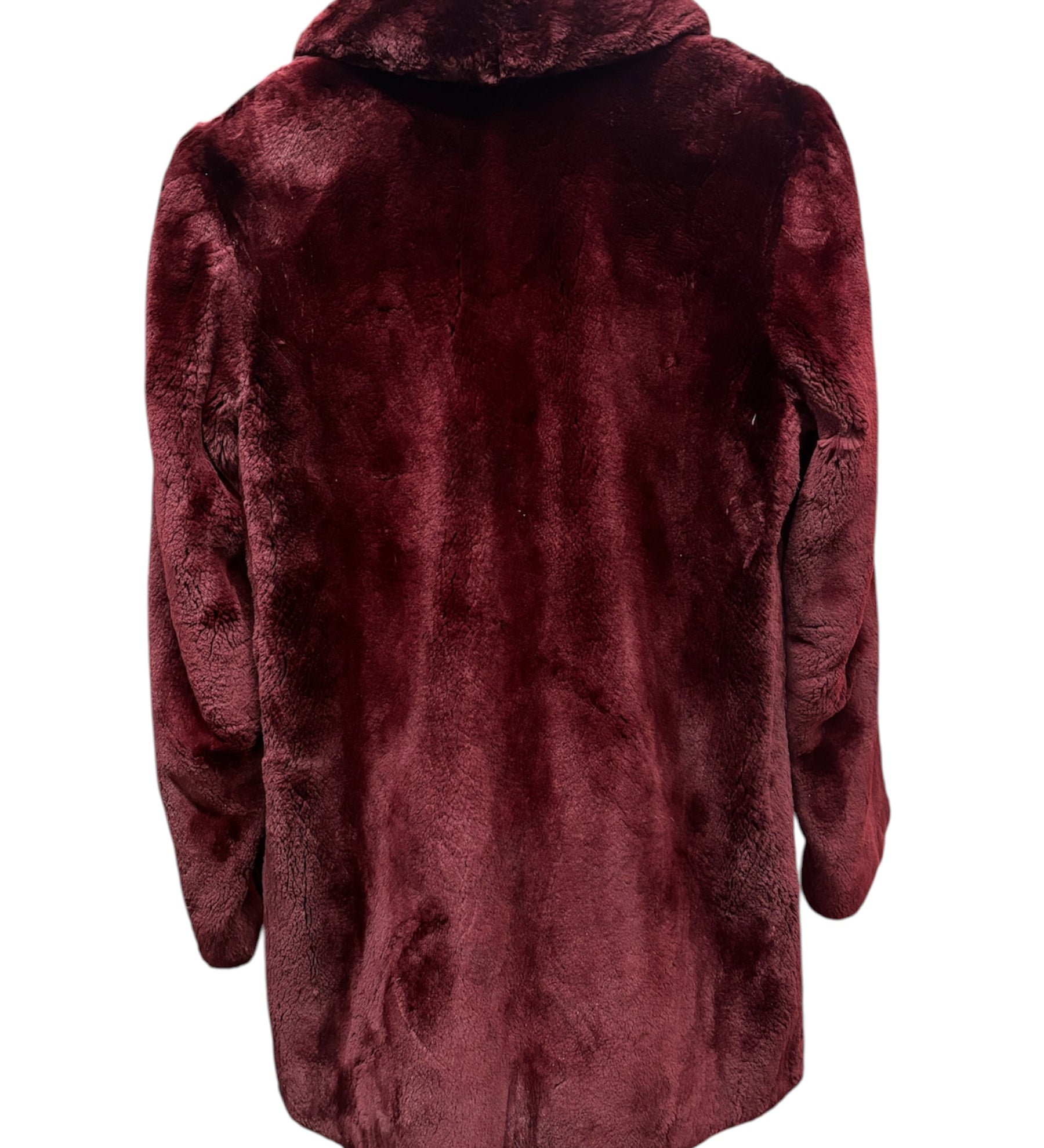 Fellini Burgundy Synthetic Faux Fur Coat