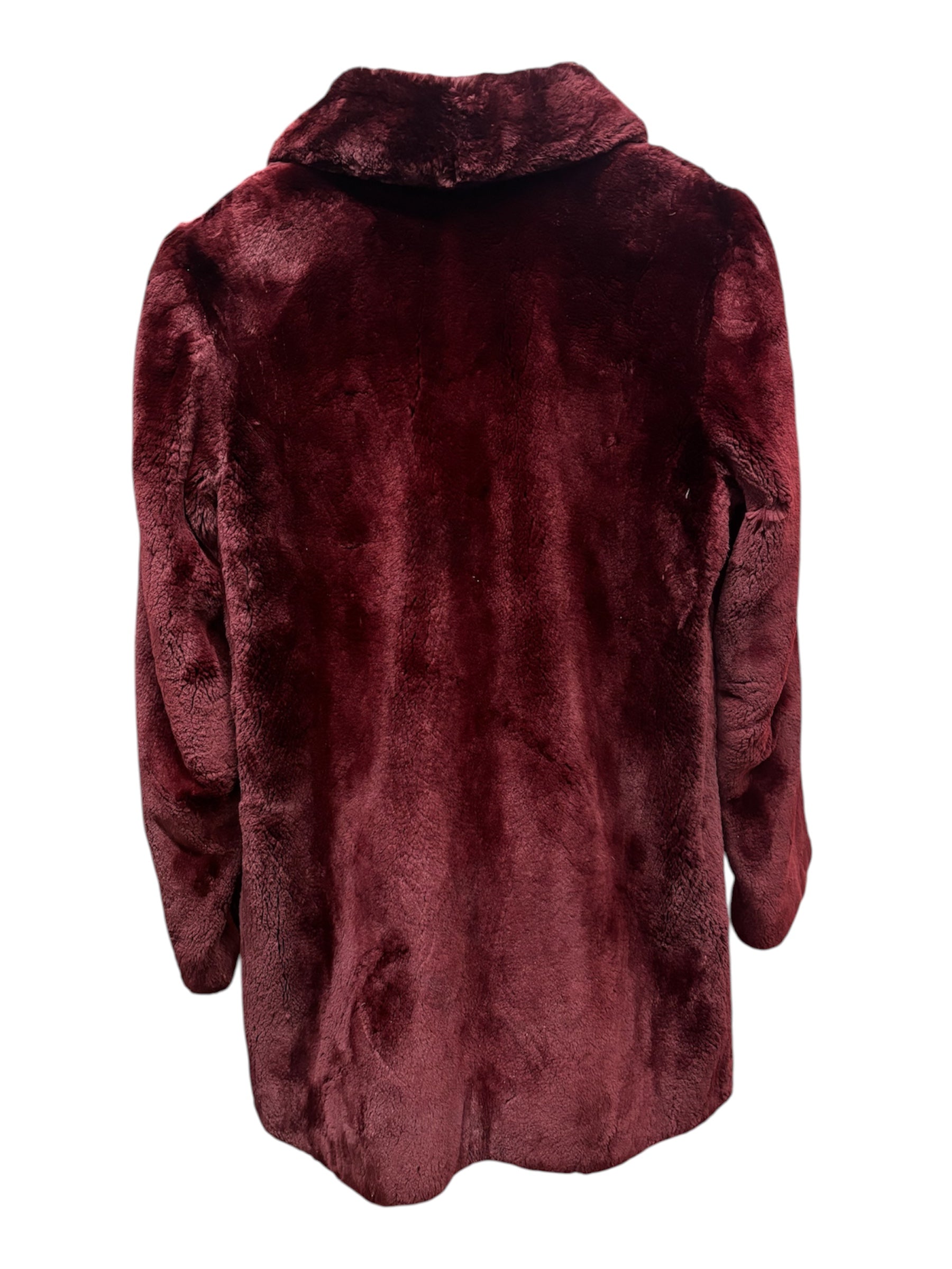 Fellini Burgundy Synthetic Faux Fur Coat