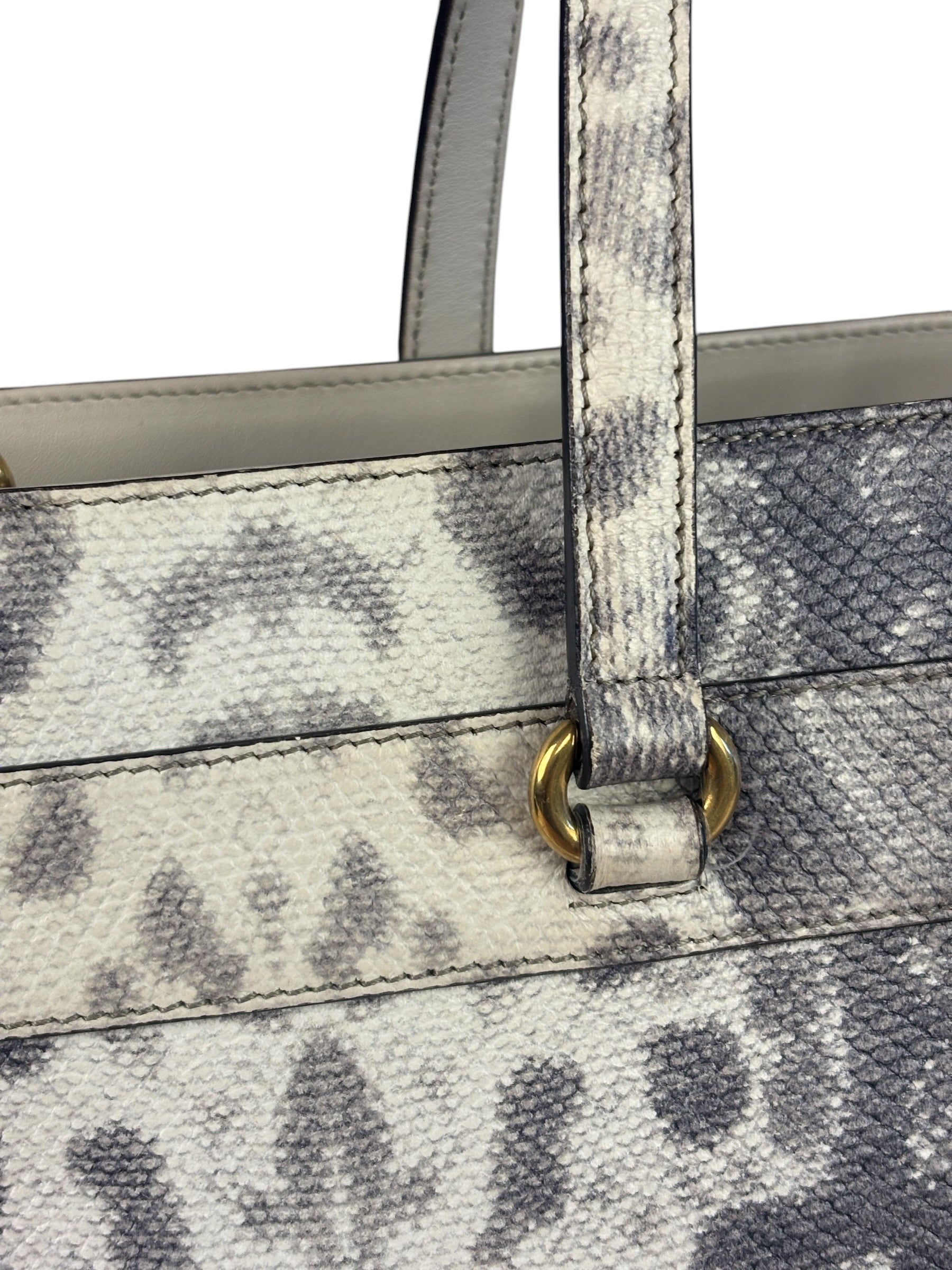 Gucci Cream/Grey Python-Embossed Horsebit Bright Bit Tote