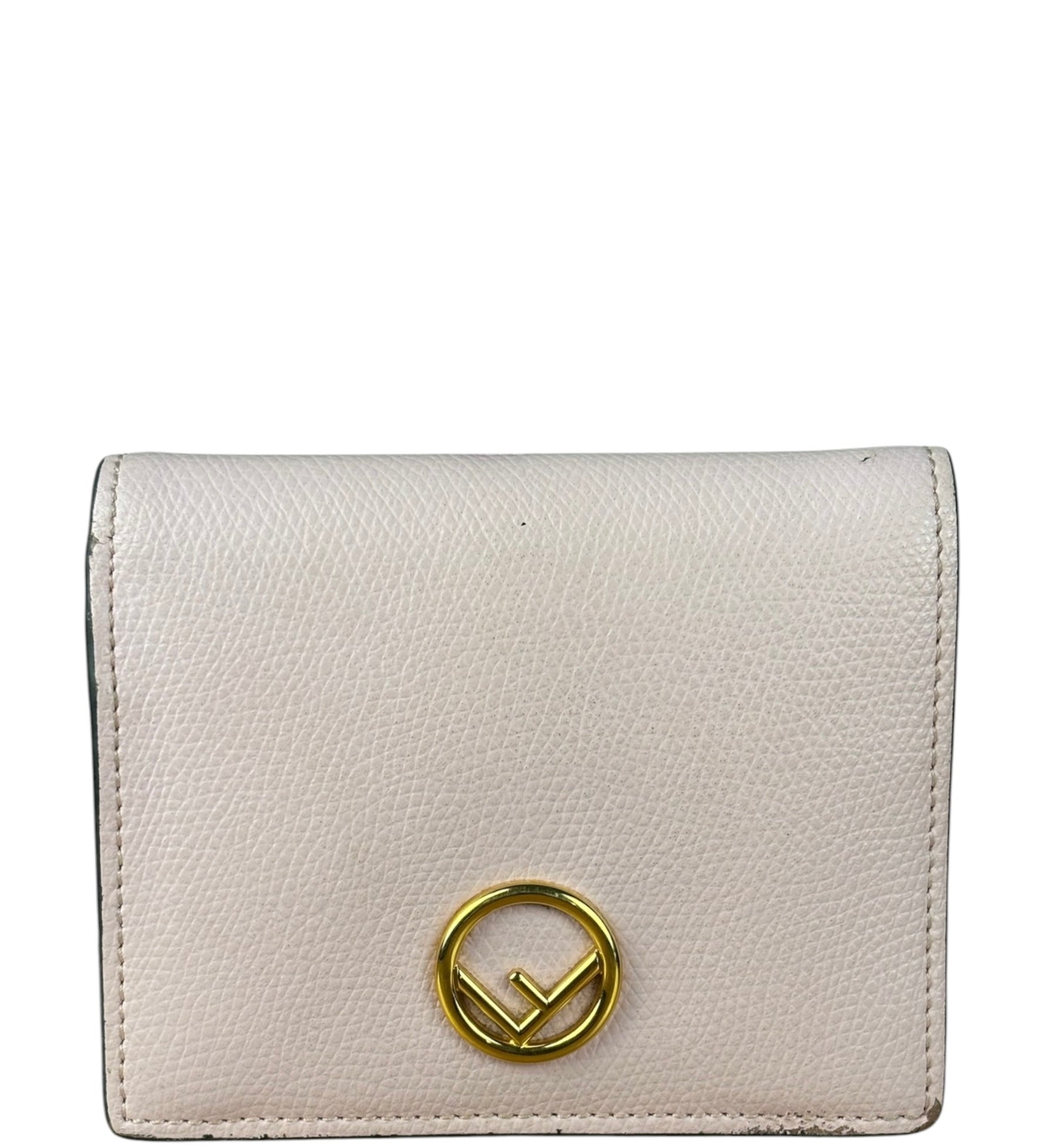 Fendi Light Pink Leather F Logo Snap Wallet