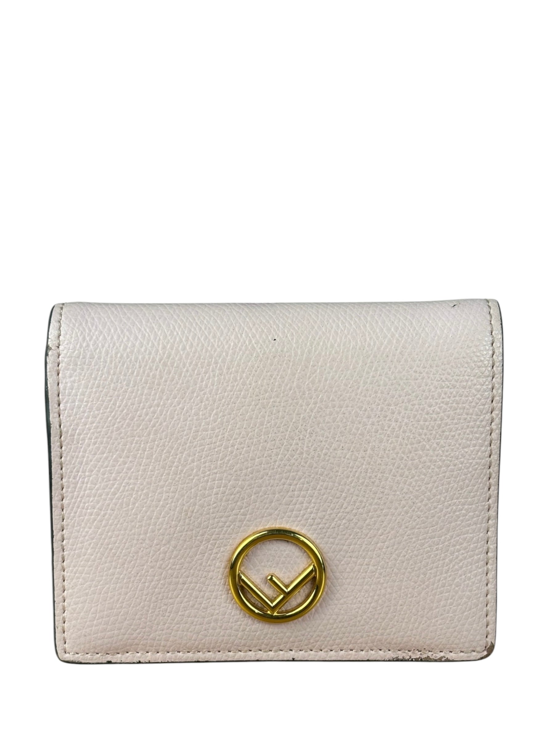 Fendi Light Pink Leather F Logo Snap Wallet