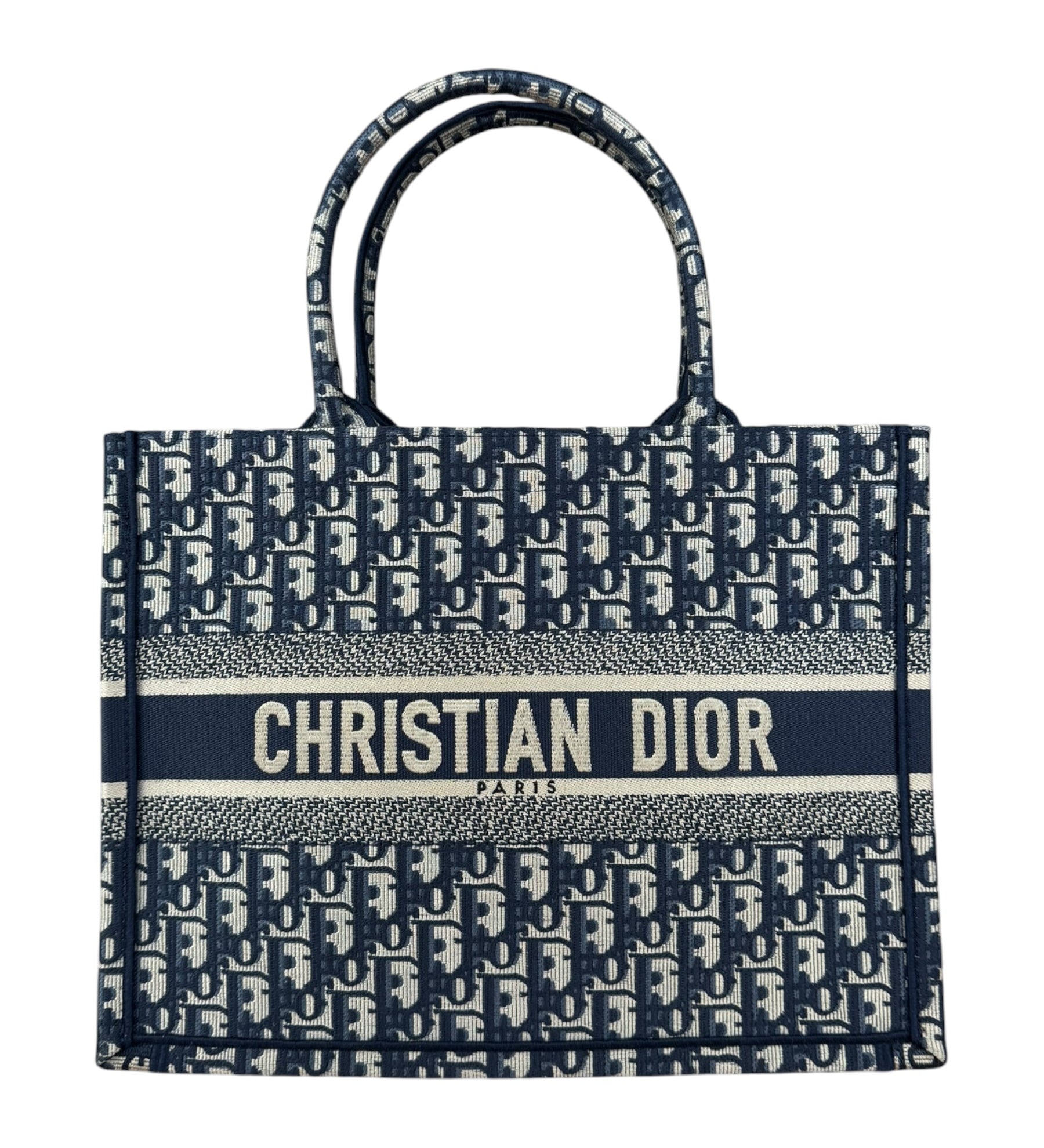 Christian Dior Navy Ecru Oblique Small Book Tote