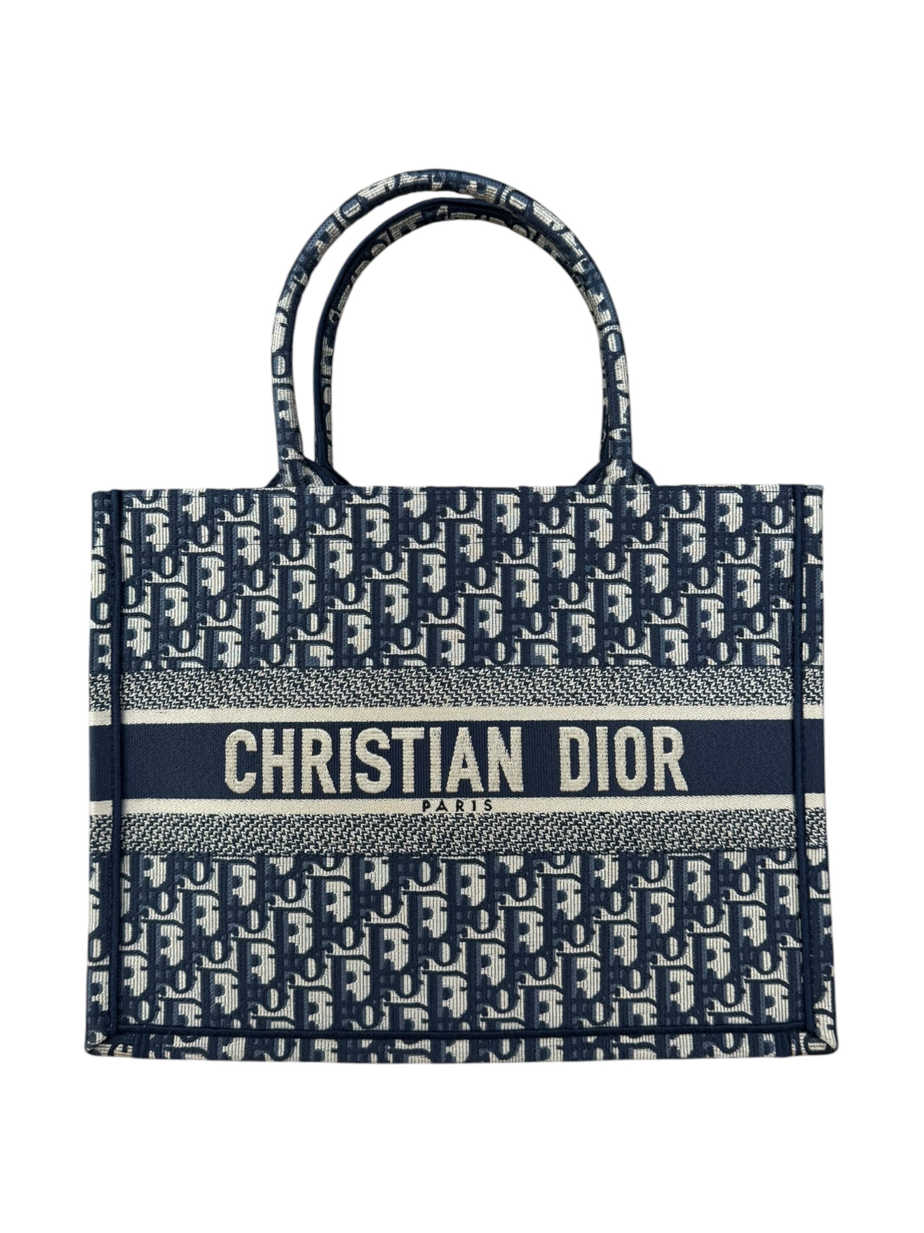 Christian Dior Navy Ecru Oblique Small Book Tote
