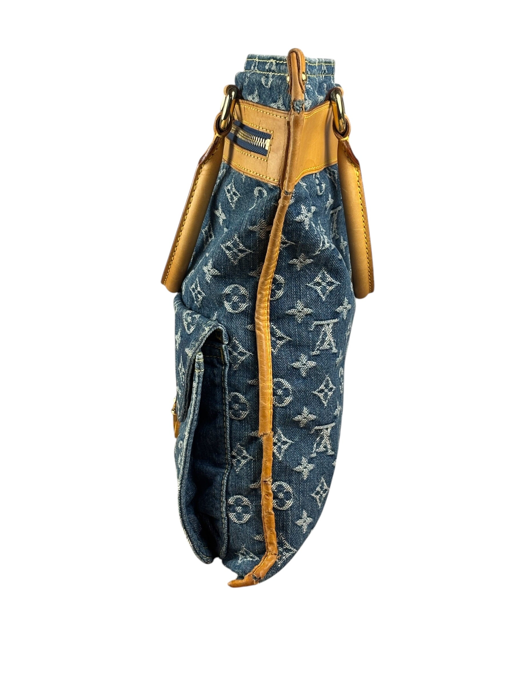 Louis Vuitton Denim Leather Trim Monogram Flat Tote Bag