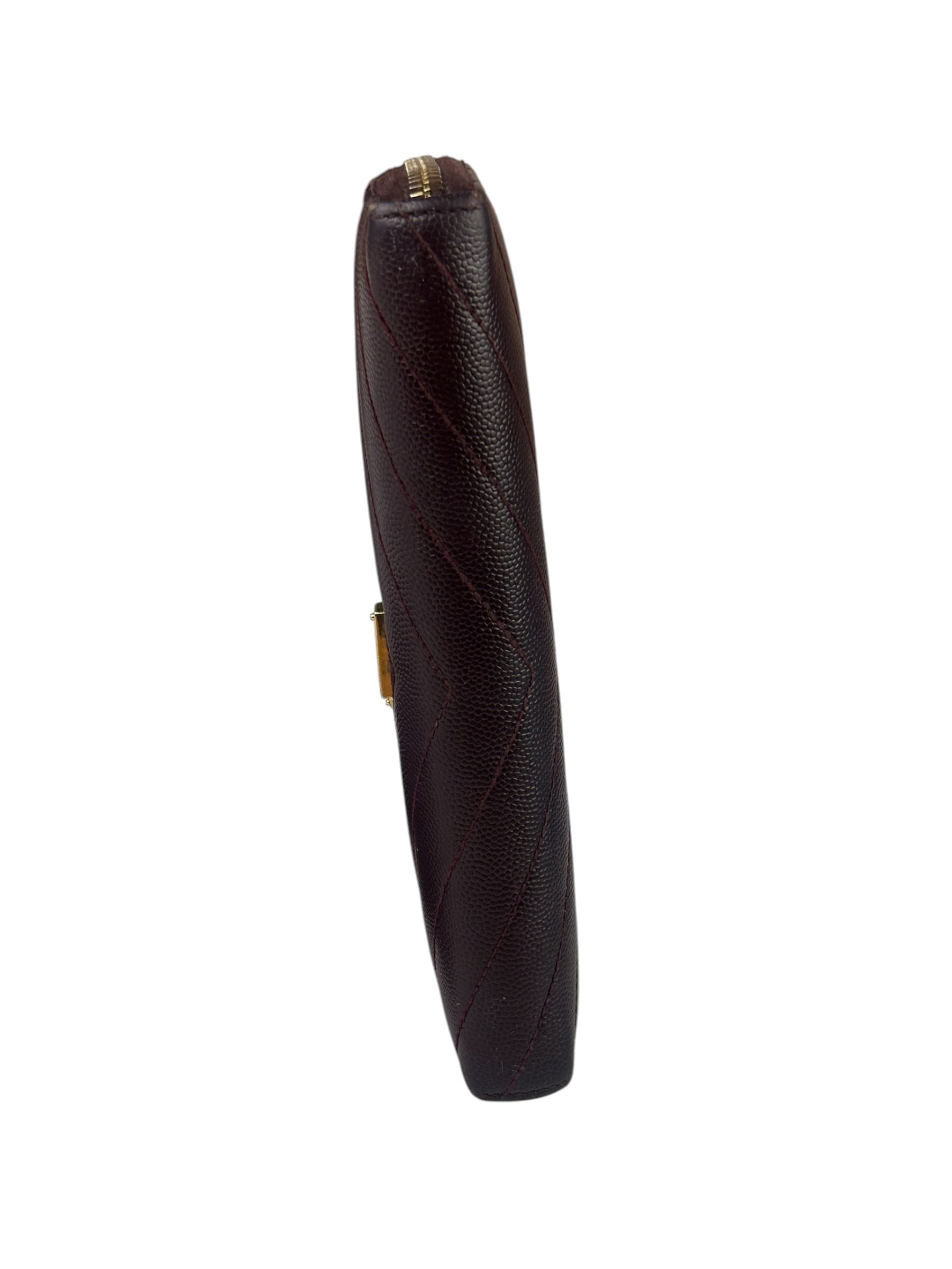 Saint Laurent Plum Chevron Leather Long Zip Wallet