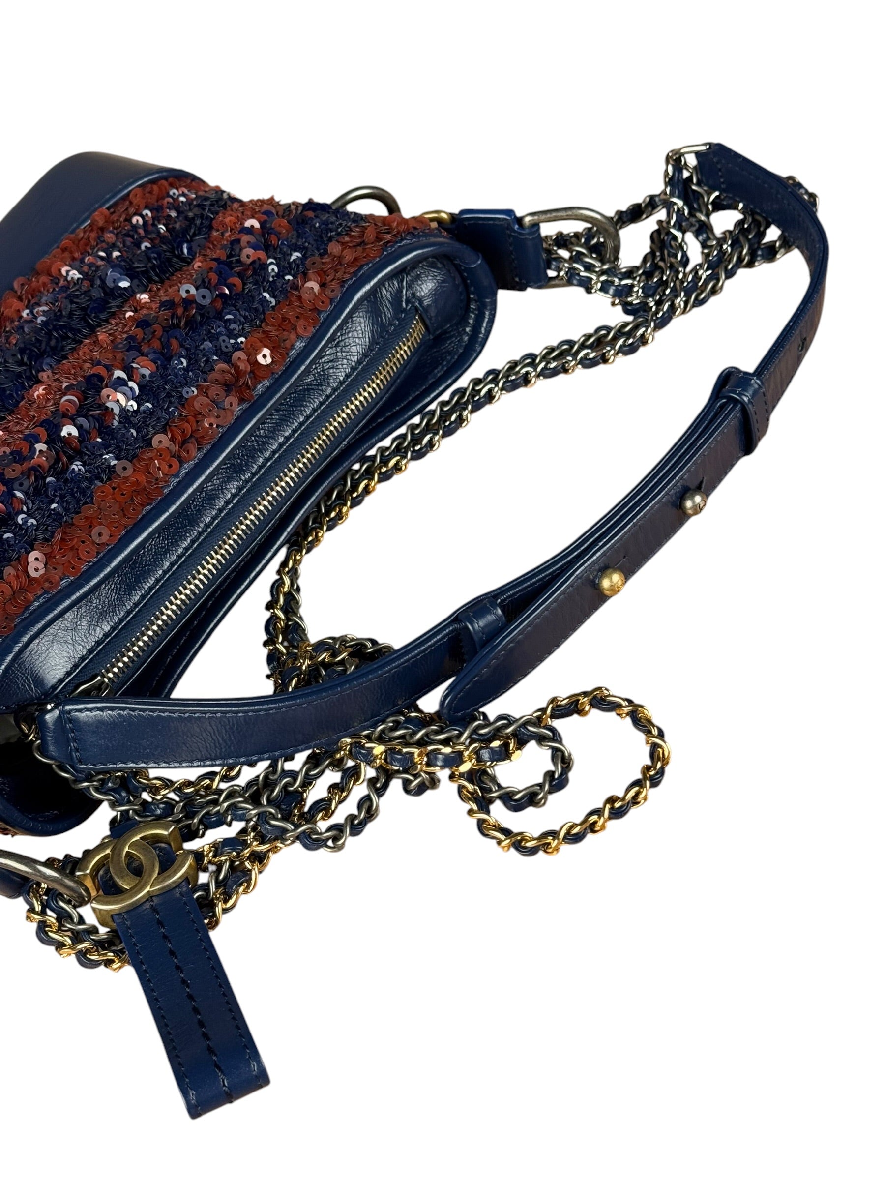Chanel Gabrielle Small Sequin Hobo Bag Navy 2018
