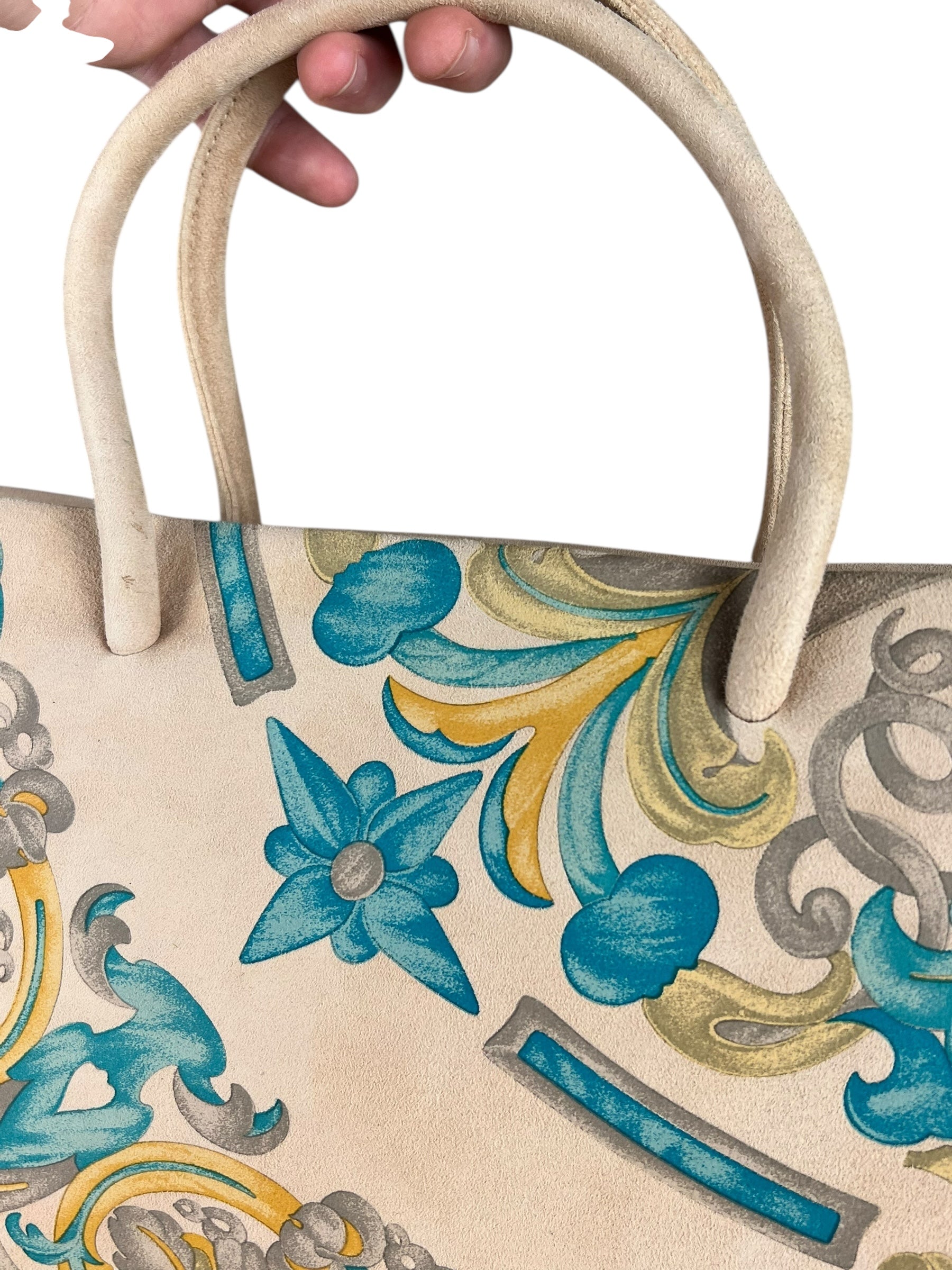 Loewe Vintage Floral Print Suede Handbag