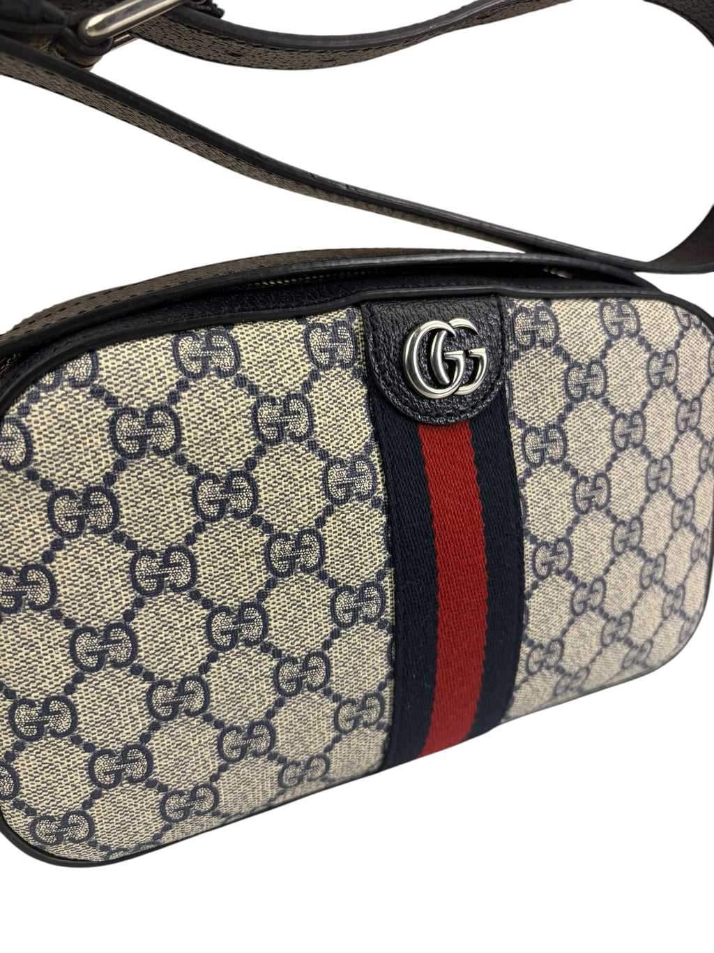 Gucci Navy/Beige Leather GG Supreme Small Ophidia Camera Bag