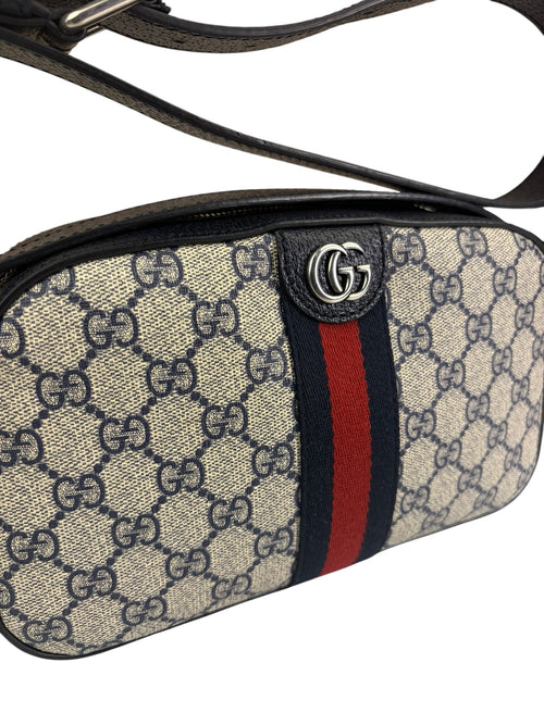 Gucci Navy/Beige Leather GG Supreme Small Ophidia Camera Bag