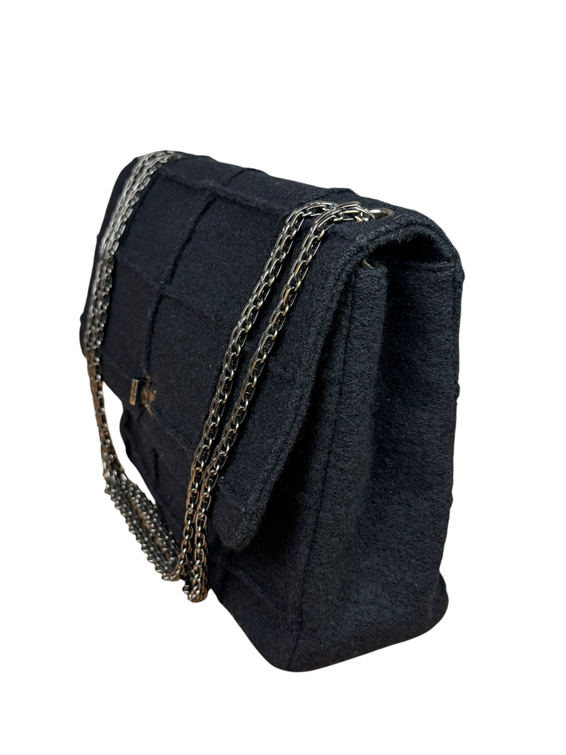 Chanel Black Wool Quilted 2.55 Chain Flap Bag '97-'99