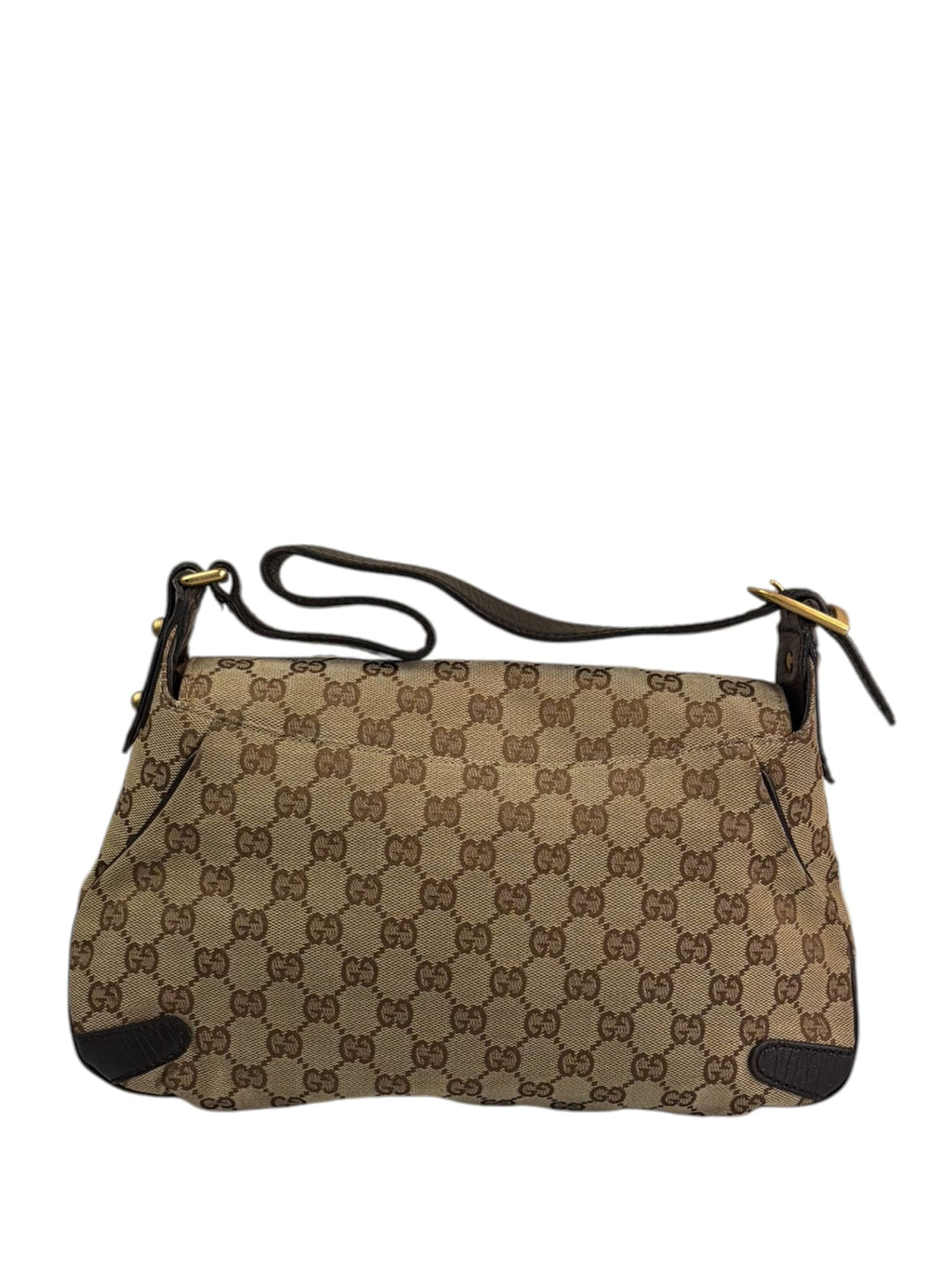 Gucci Brown Leather Trim GG Horsebit Chain Shoulder Bag