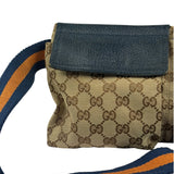Gucci Beige/Navy Leather Trim GG Belt Bag