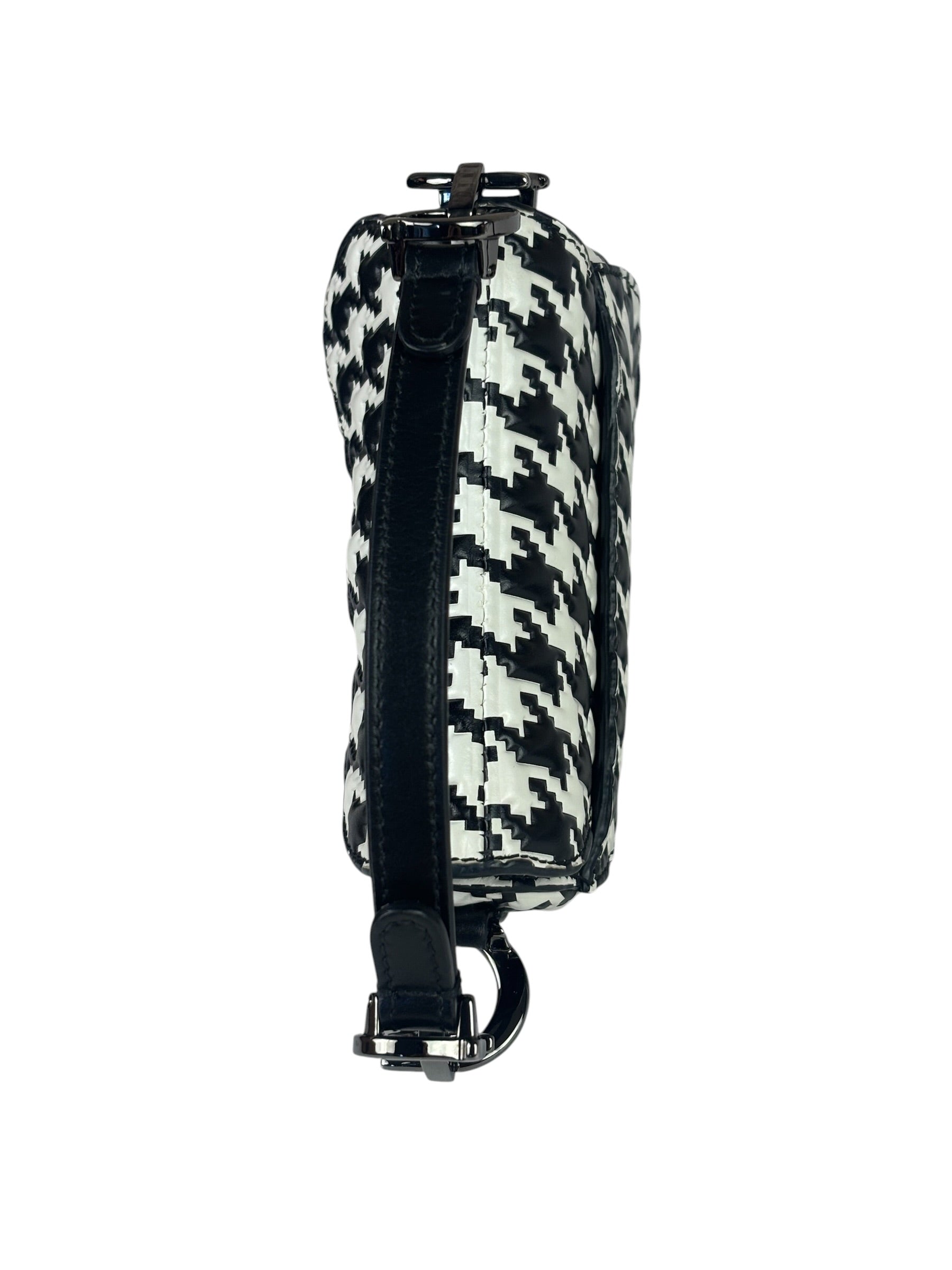 Christian Dior White/Black Leather Houndstooth Micro Saddle Bag