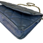 Chanel Peal Blue Caviar Quilted Leather Iridescent Wallet On Chain 2019