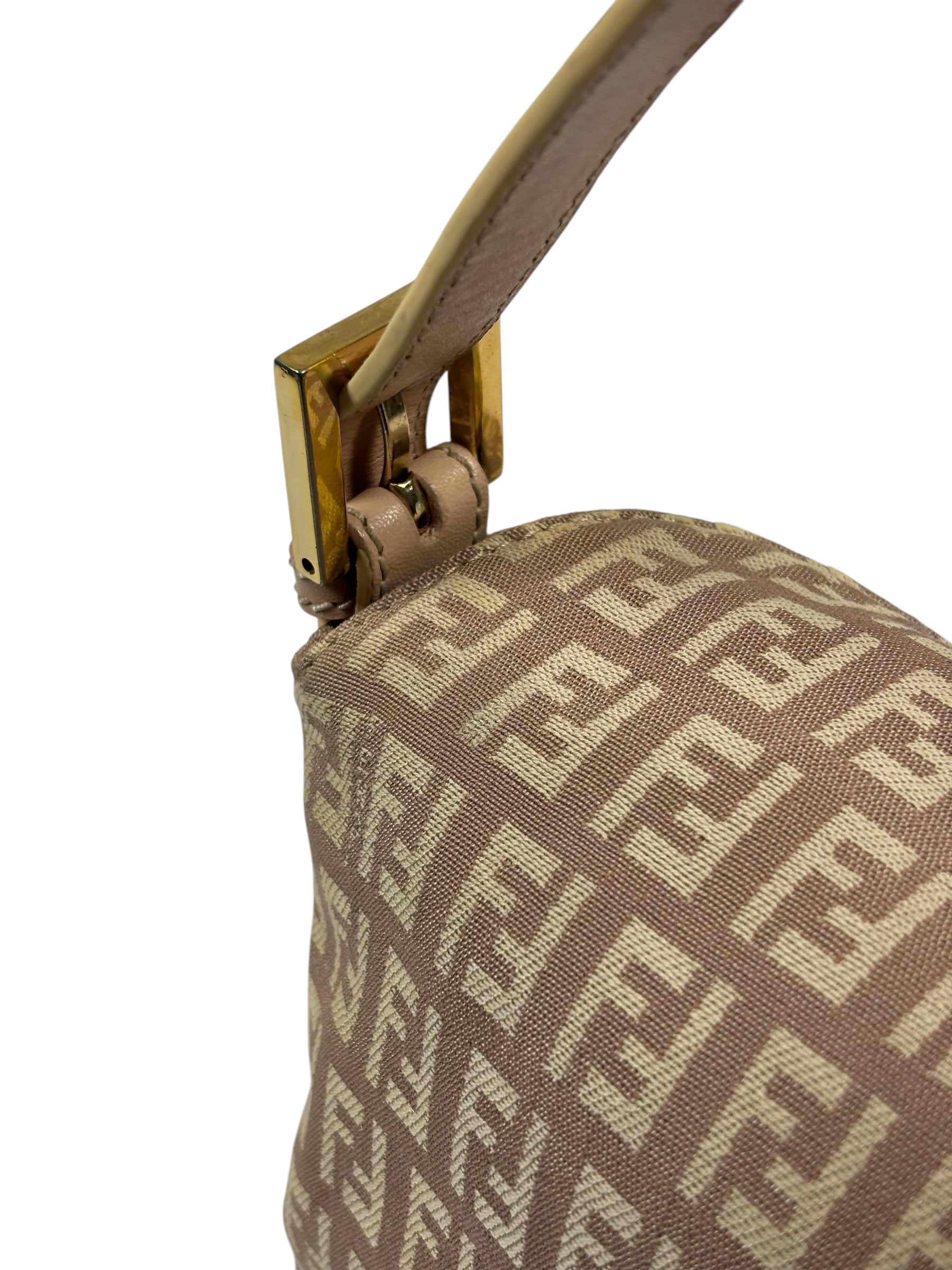 Fendi Rose Beige  Leather Trim Zucca Baguette