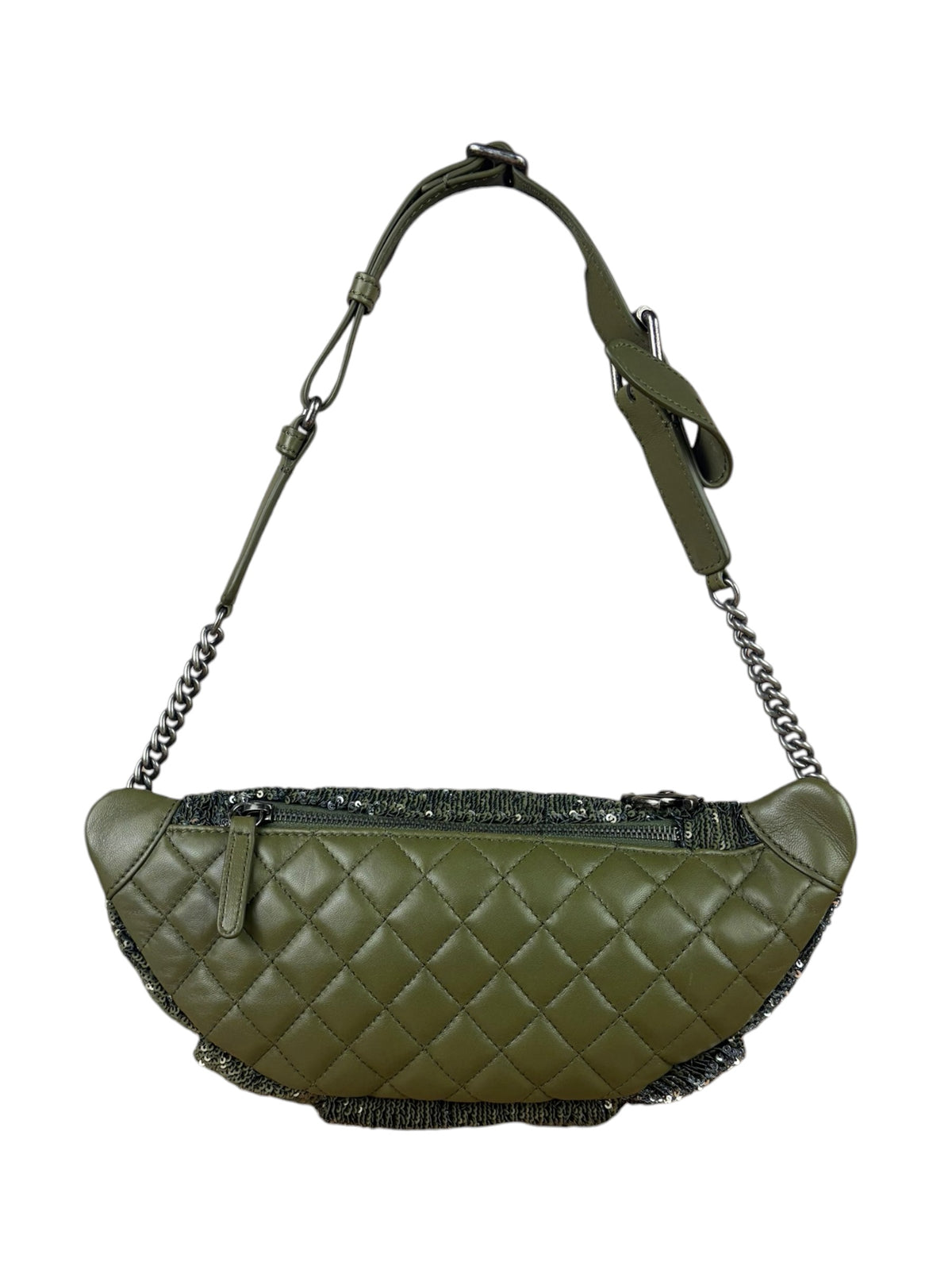 Chanel Olive Green Quilted Leather Trim Coco Cuba Fanny Pack Belt Bag 2017