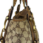 Gucci Vintage Brown Leather Trim Grommet Web Shoulder Bag