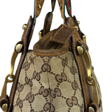Gucci Vintage Brown Leather Trim Grommet Web Shoulder Bag