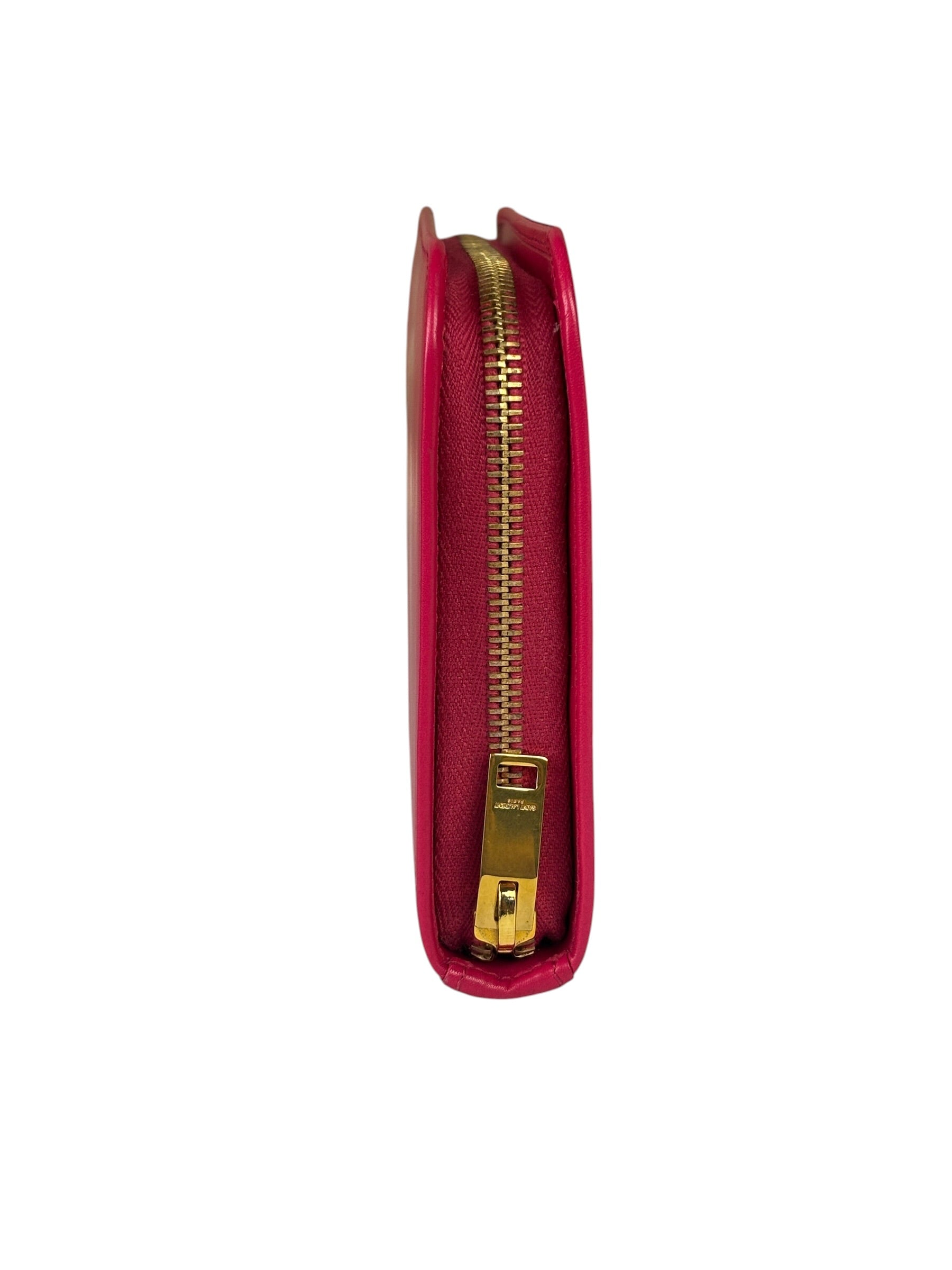 Yves Saint Laurent Bright Pink Leather Zip-Around Long Wallet