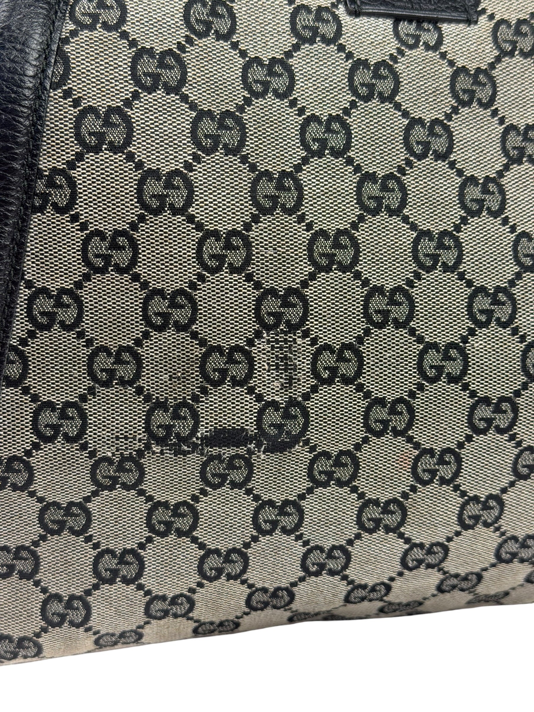 Gucci Black Leather Trim GG Supreme Hobo Bag