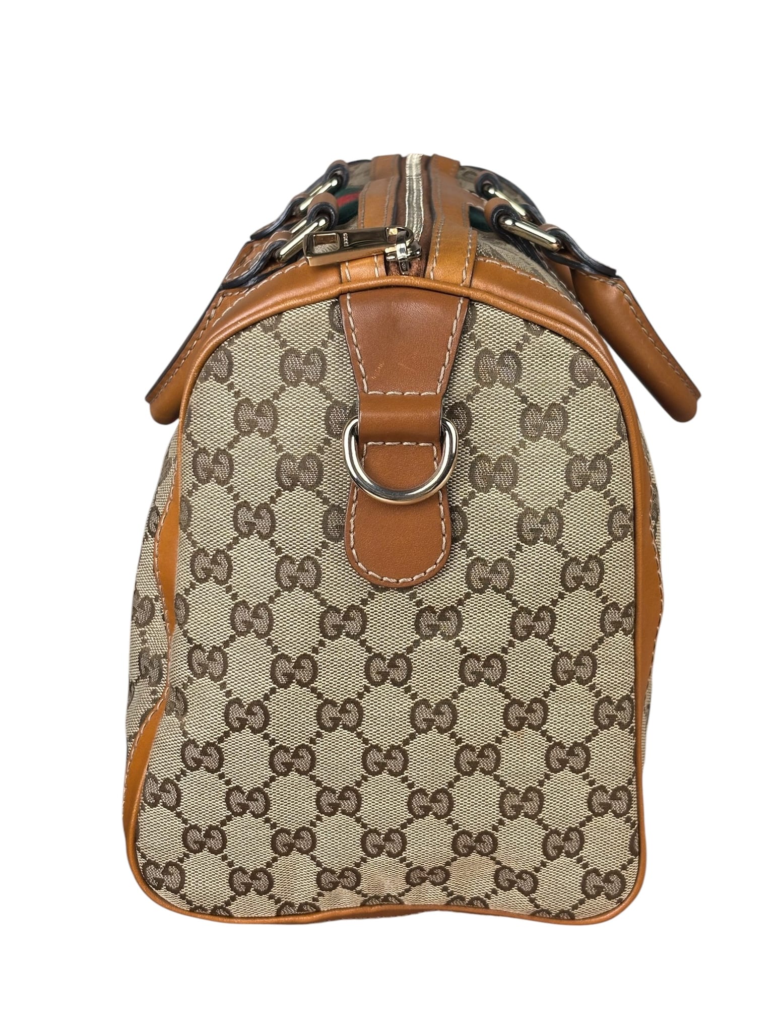 Gucci Beige/Brown GG Web Boston Two-Way Bag