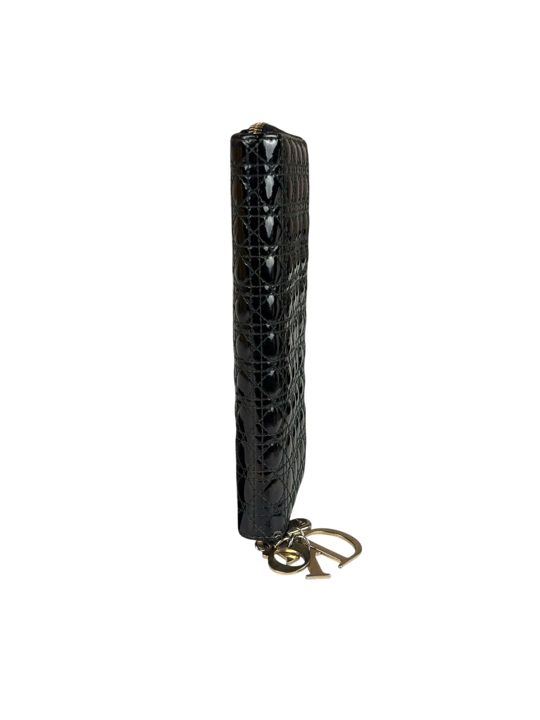 Christian Dior Black Patent Leather Zip-Around Long Wallet