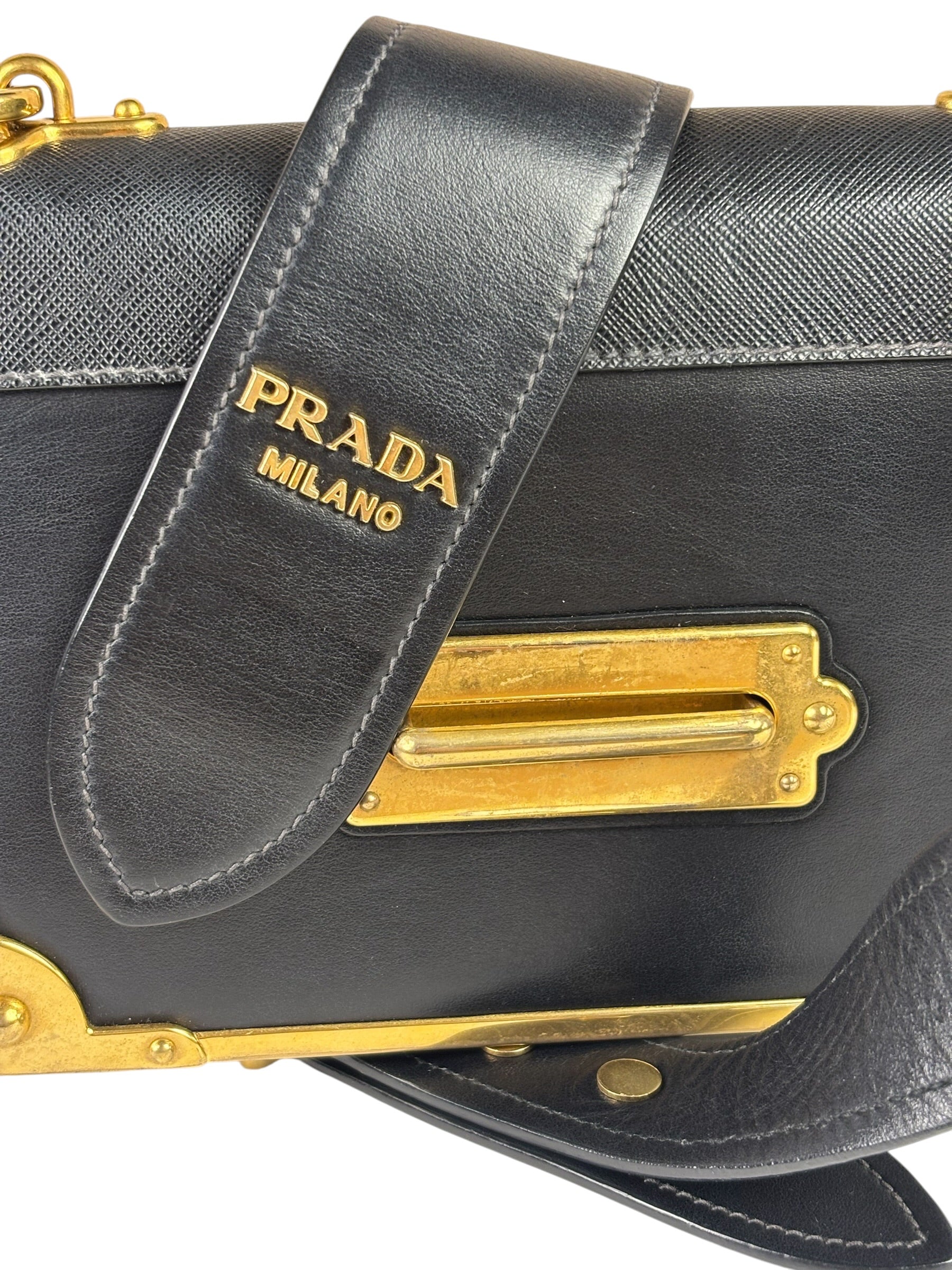 Prada Black Saffiano Leather Cahier Shoulder Bag