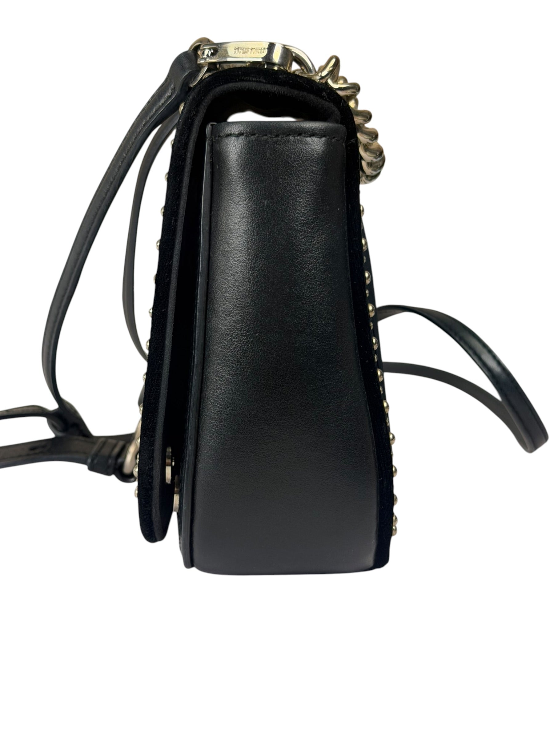 Miu Miu Dahlia Studded Black Velour Two-way Bag