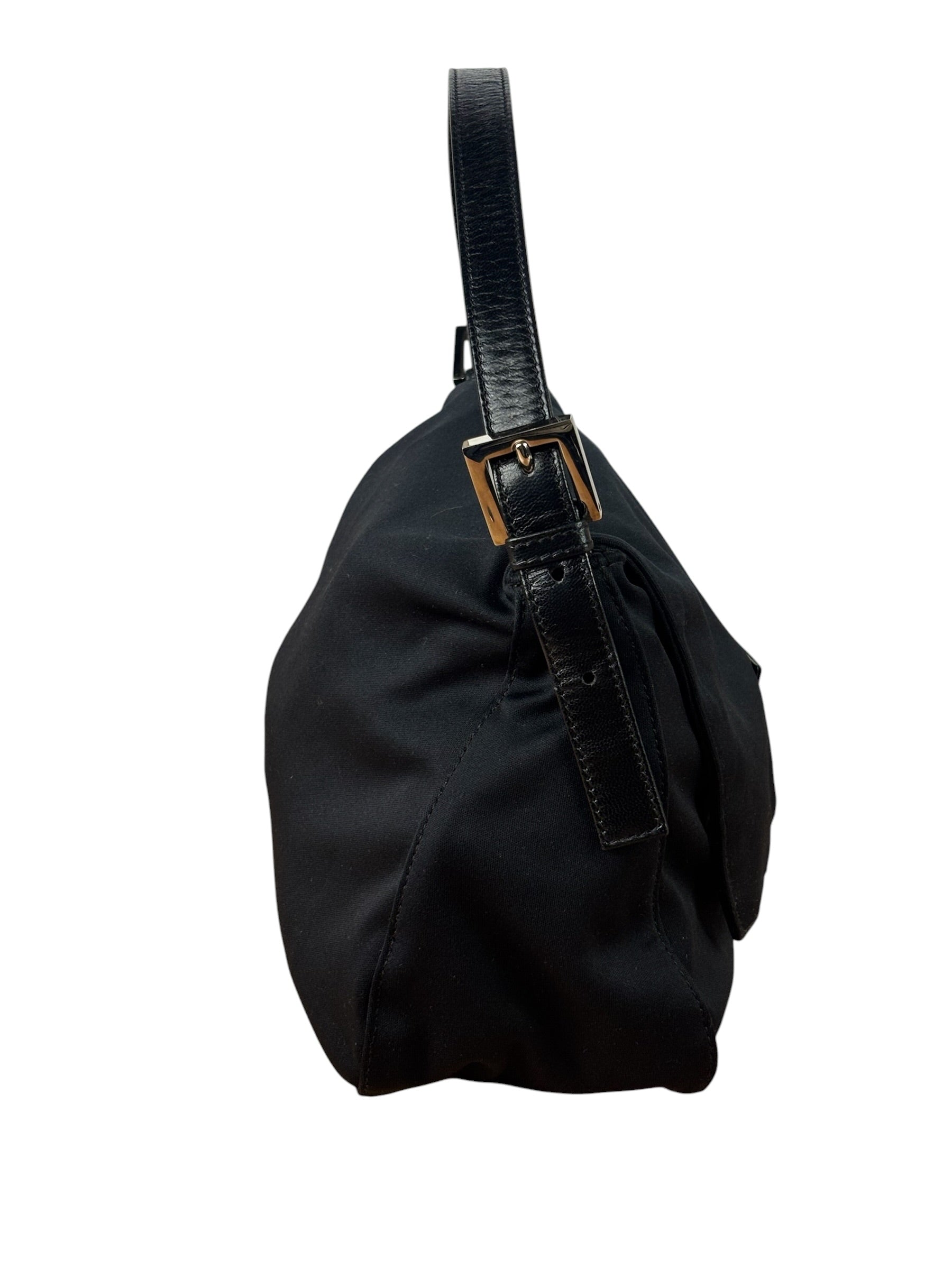 Fendi Black Leather Trim Mamma Baguette
